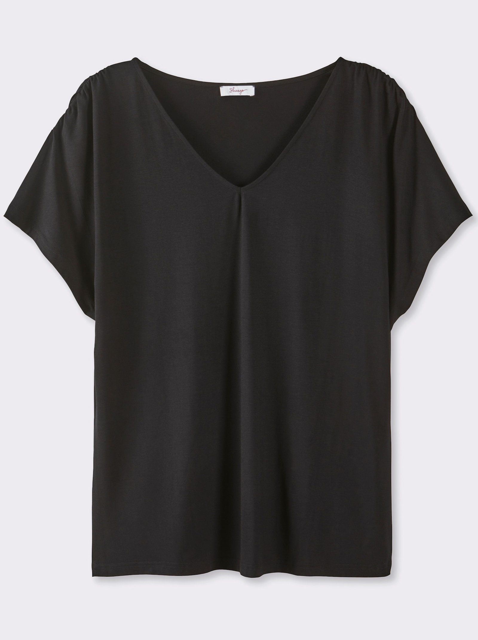 sheego Shirt met V-hals met rimpelingen bij de schoudernaad - zwart