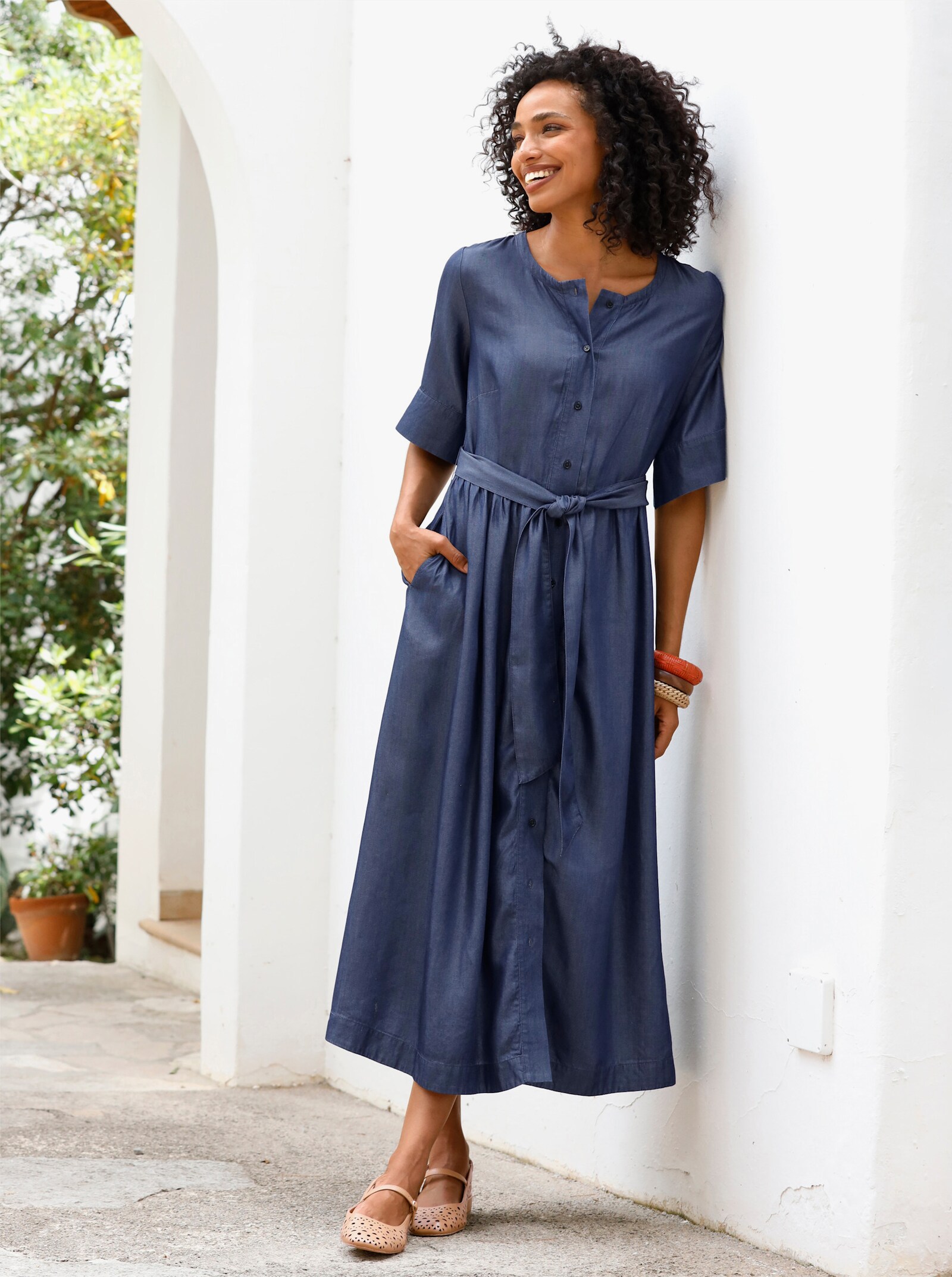 heine Sommerkleid mit Bindegürtel - dark blue