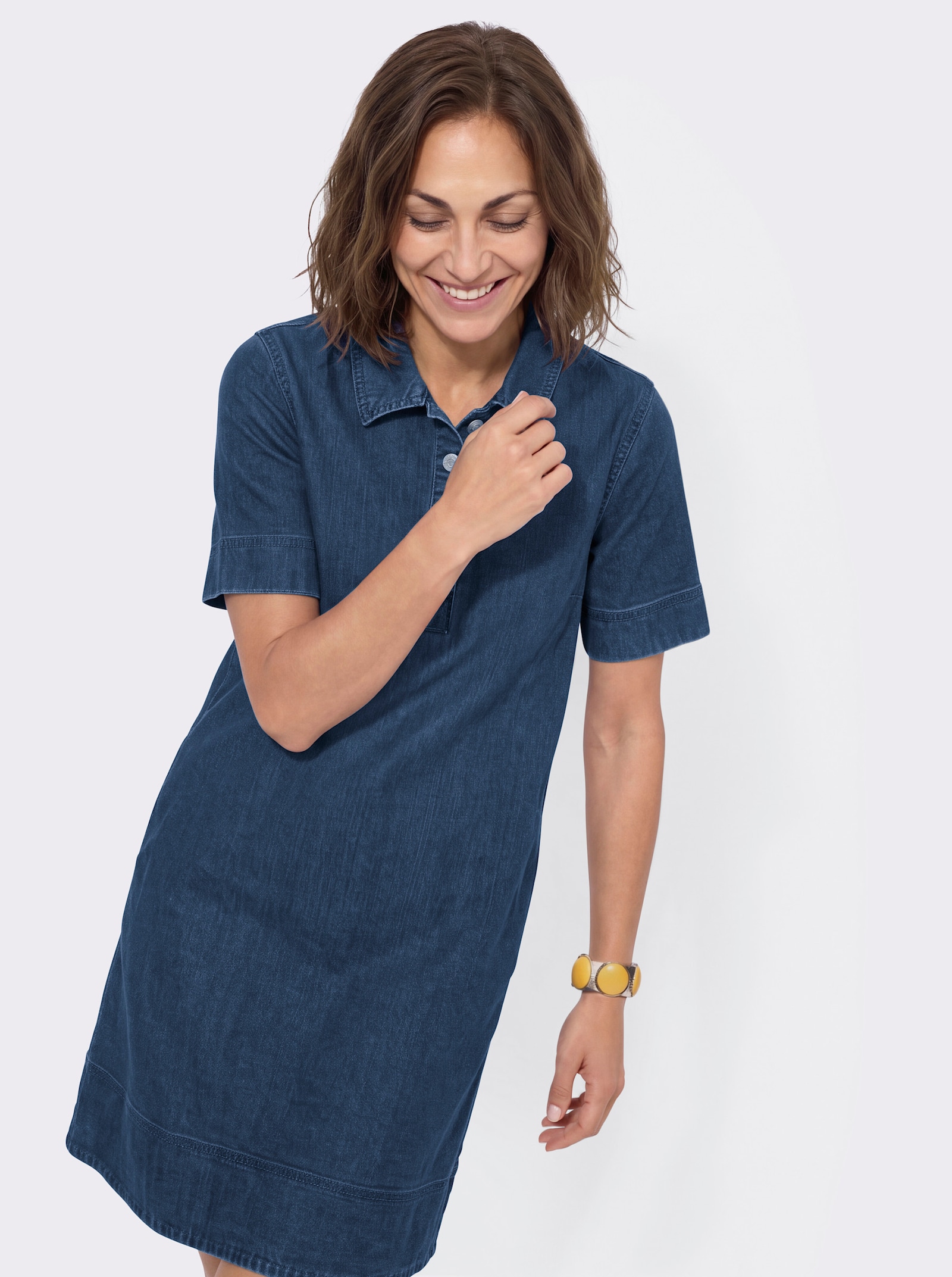 Jeanskleid in figurfreundlicher A-Linie - blue-stone-washed