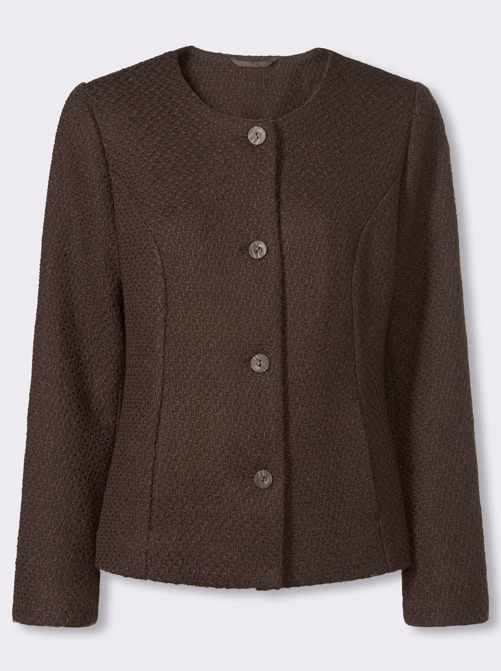 Bouclé-Blazer mit Rundhals-Ausschnitt - schoko