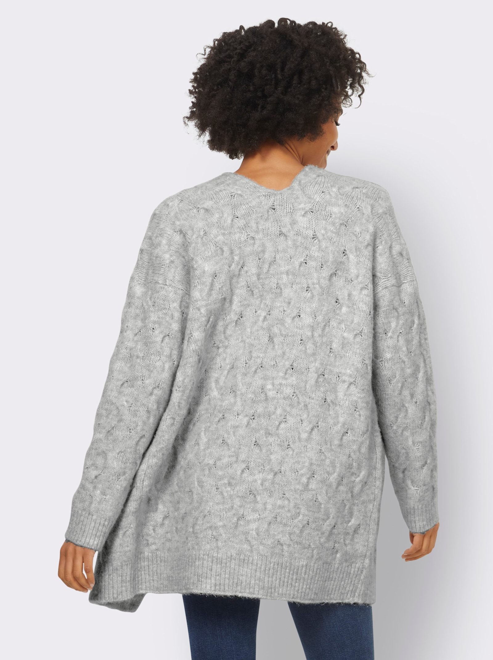 heine Veste en tricot avec motif torsadé - gris clair chiné