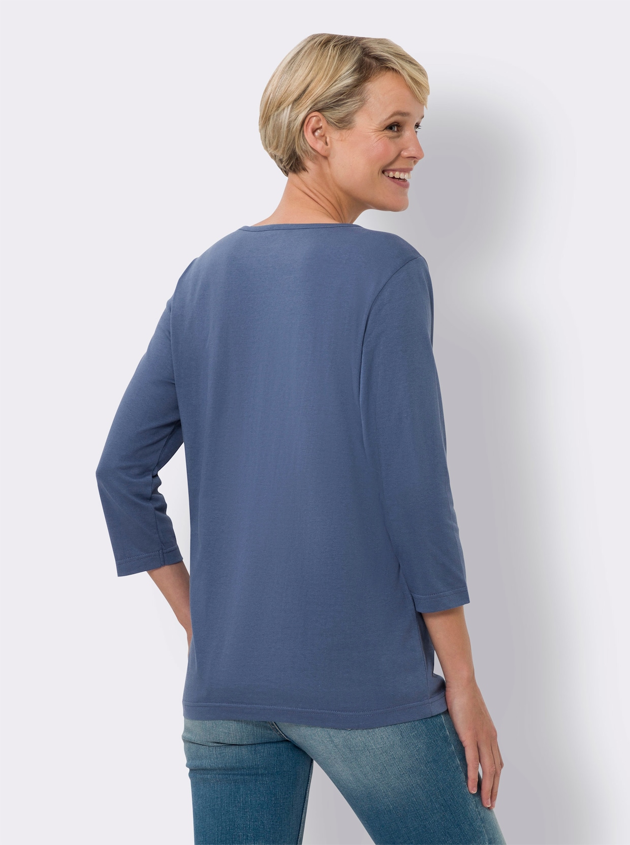 Shirt met 3/4-mouw - champagne + jeansblauw
