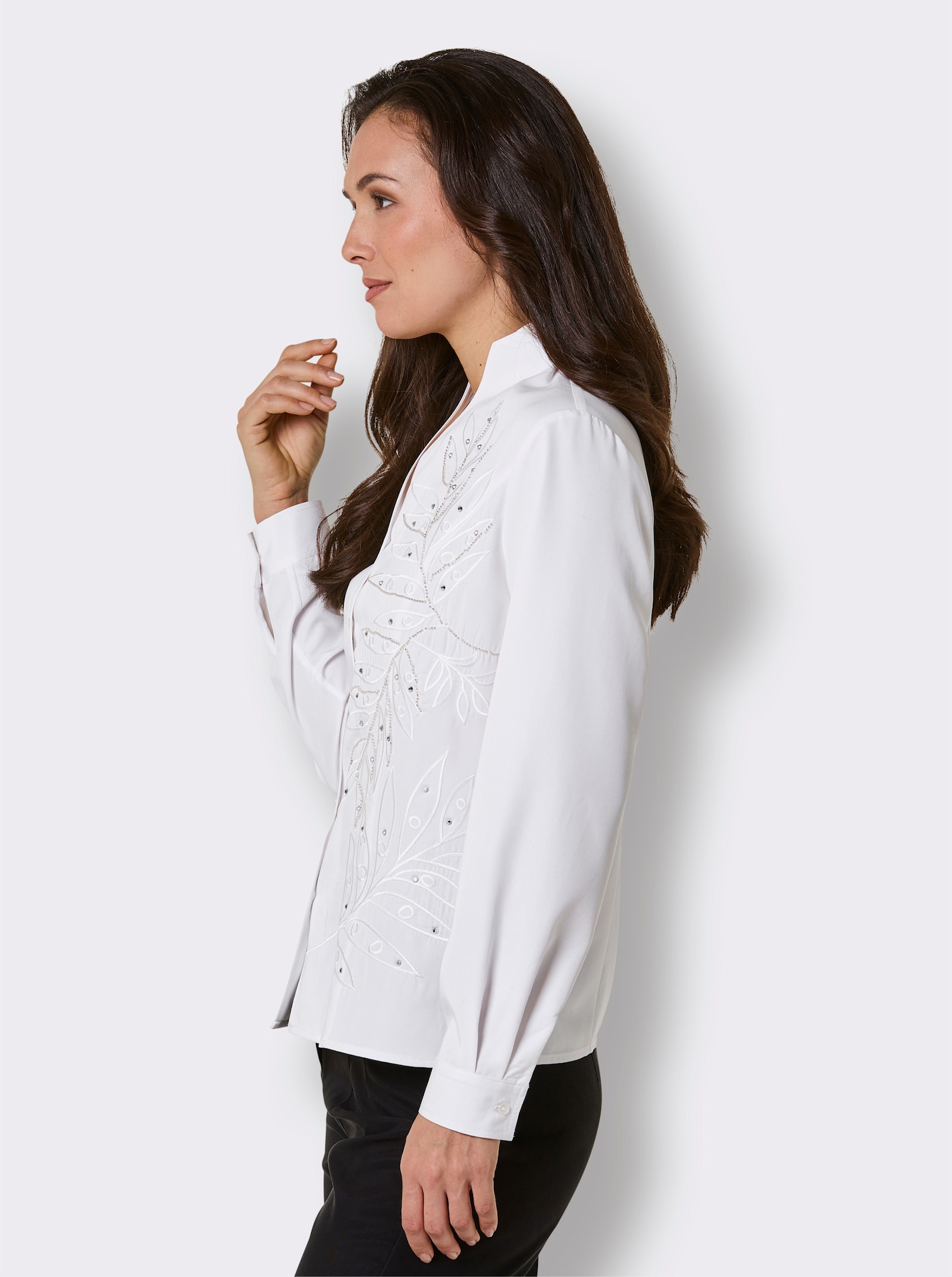 CREATION L PREMIUM Langarm-Bluse mit Glitzersteinchen - ecru