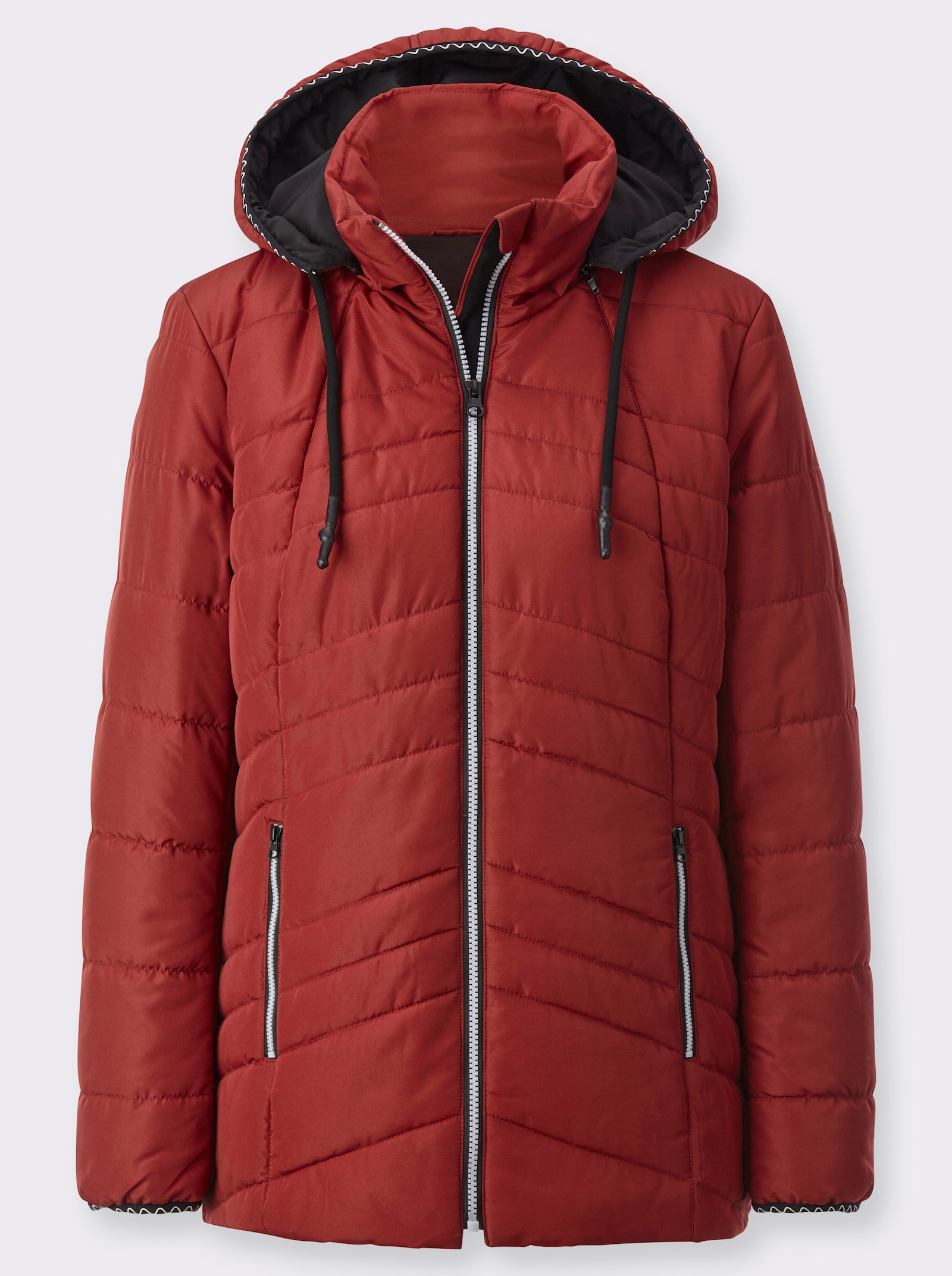 Gewatteerde jas met afneembare capuchon - kers