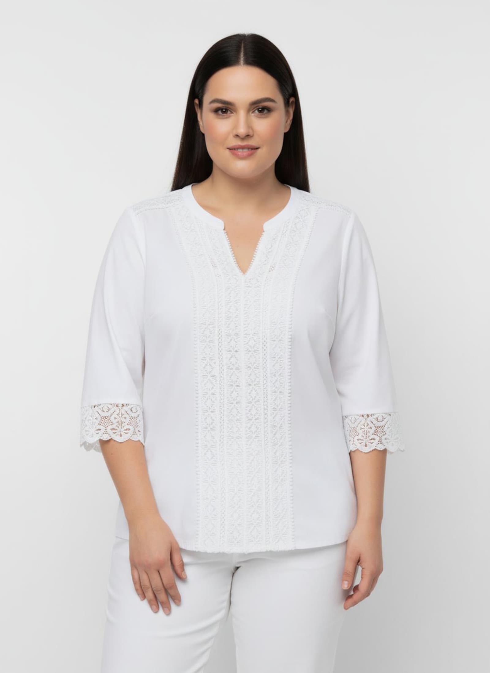 Schlupfbluse mit Spitze - weiß