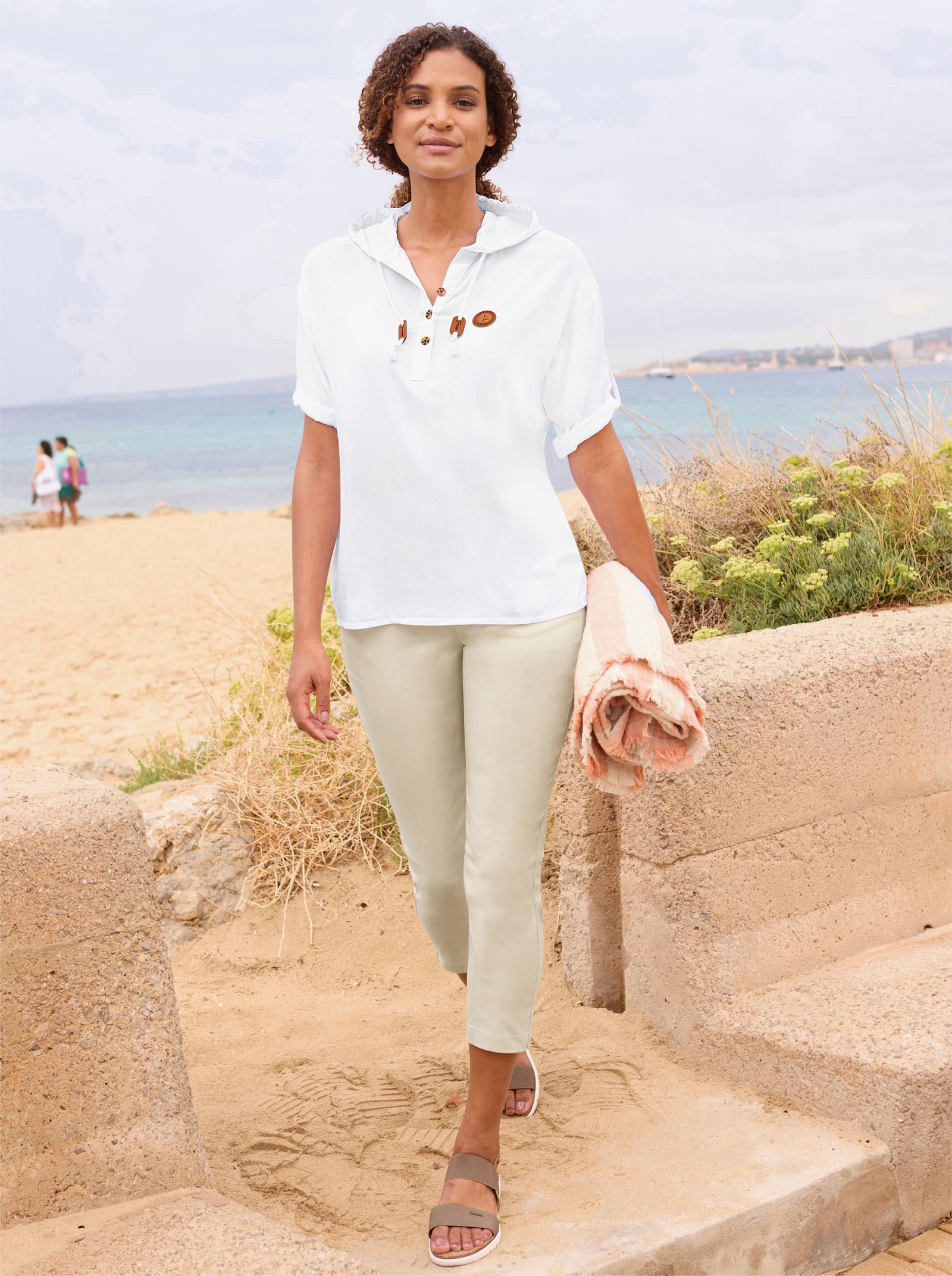 Longbluse mit krempelbaren Ärmeln - ecru