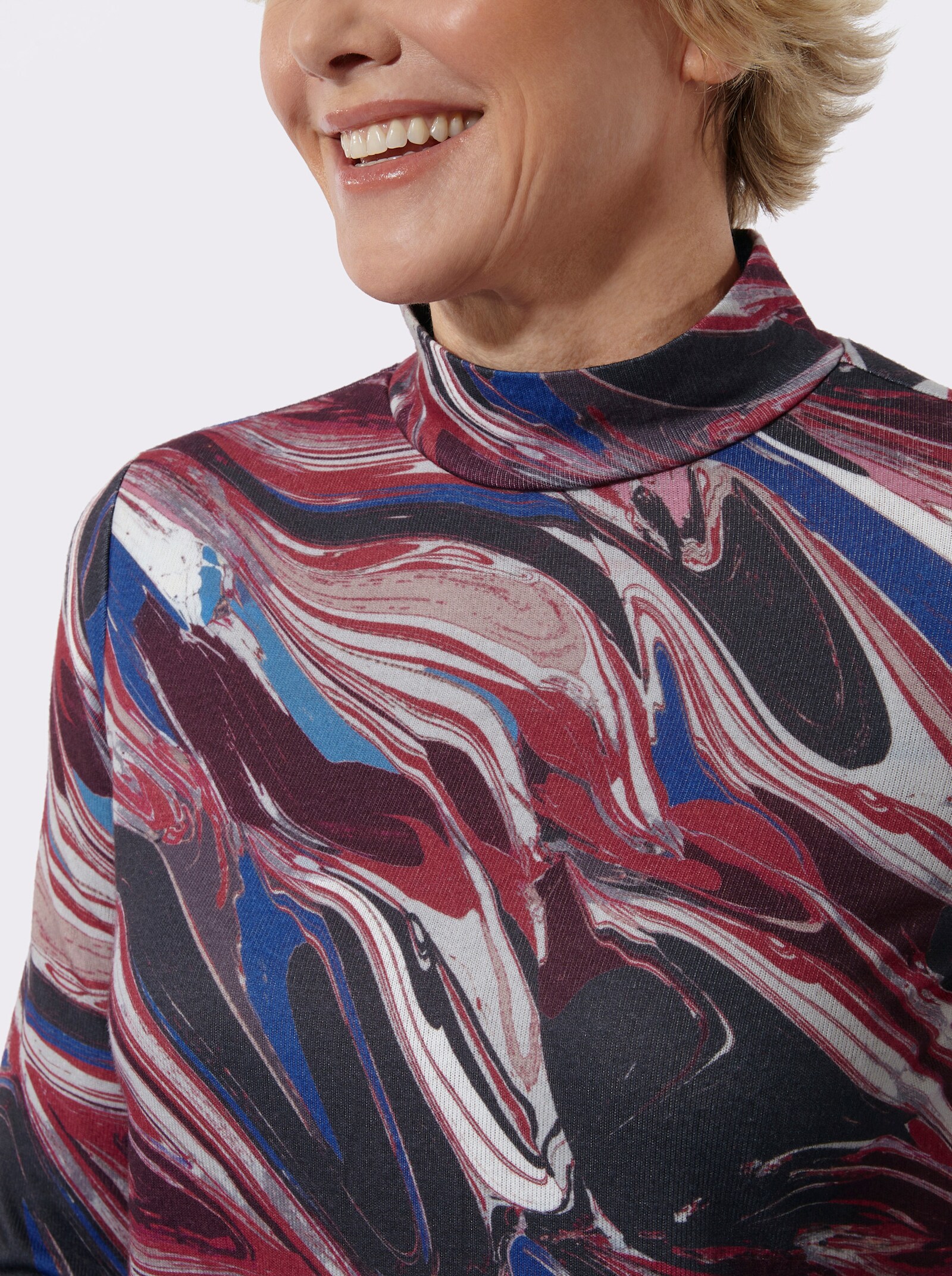 Stehkragenshirt innen weich angeraut - graphit-kirsche-gemustert