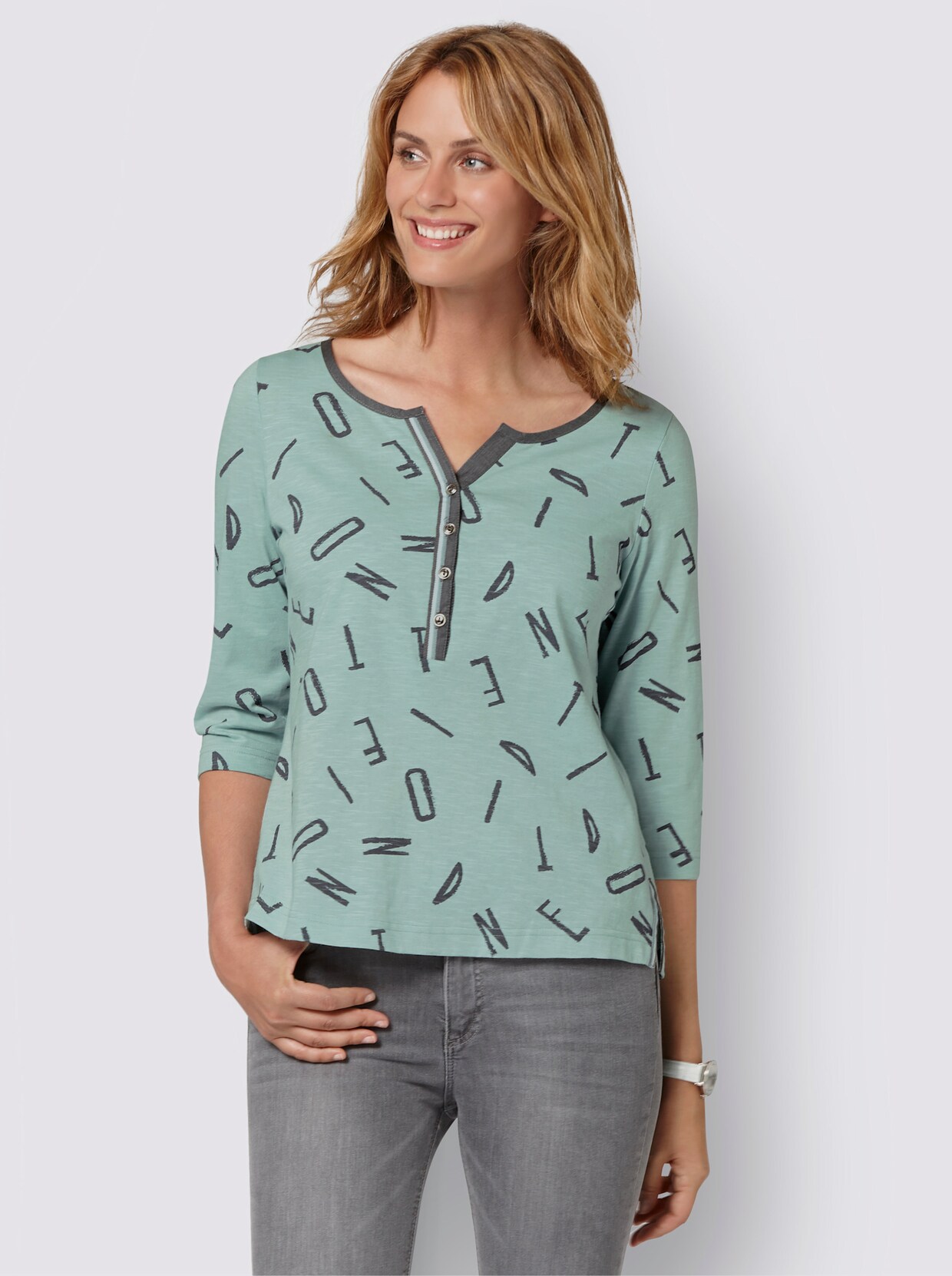 3/4-Arm-Shirt - kalkmint-anthrazit-bedruckt