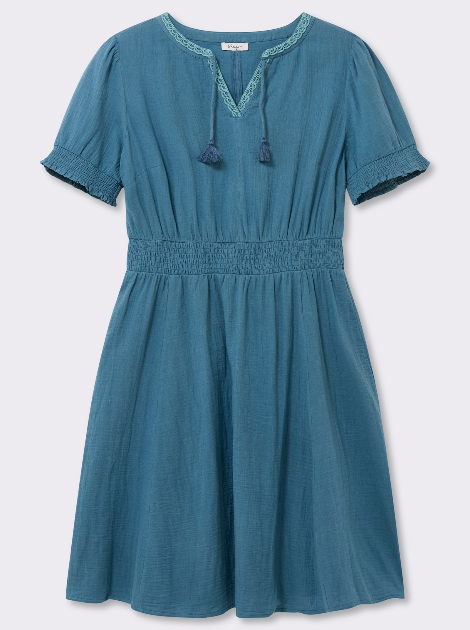 sheego Tunikakleid mit V-Ausschnitt und Bindebändern - topas-ozean