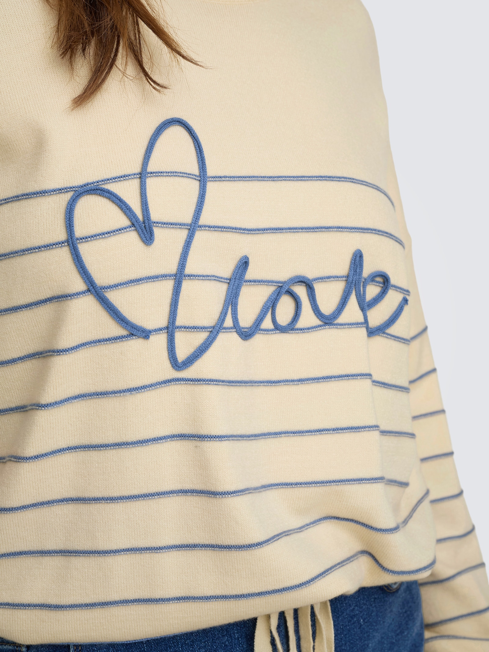 ONLY CARMAKOMA Rundhalspullover - birch detail:riviera stripe/text