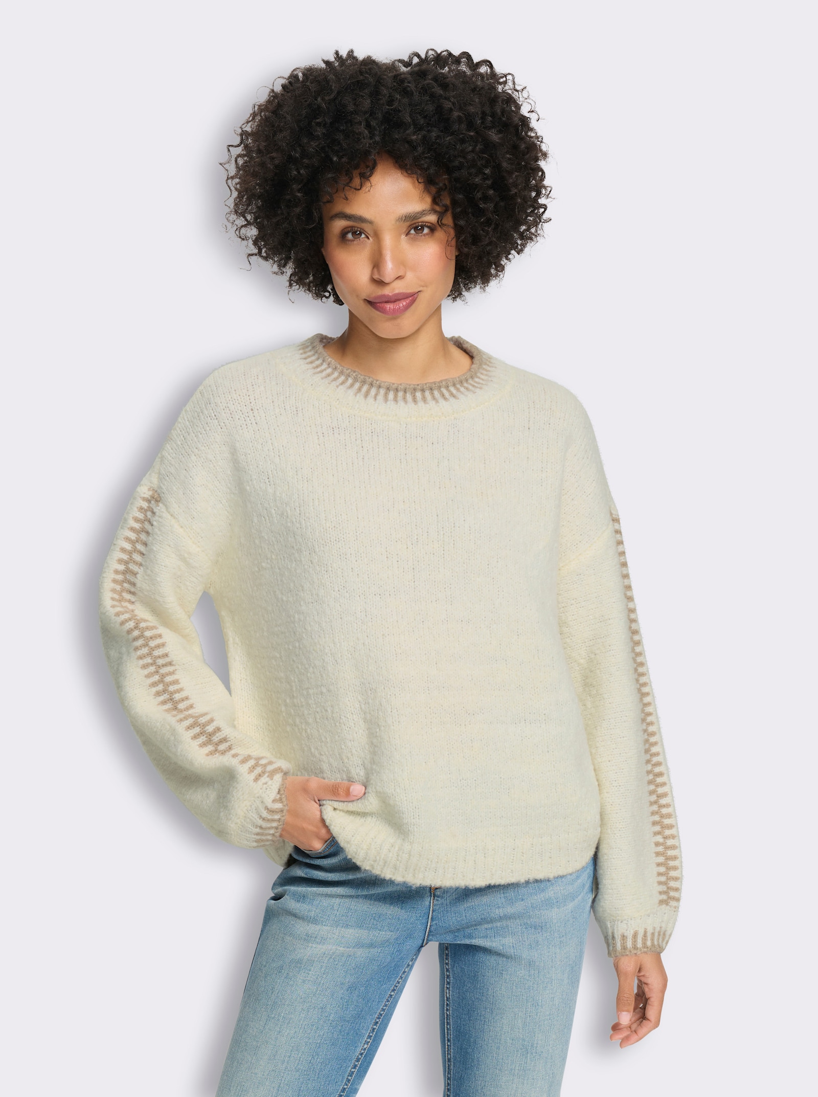 heine Strickpullover mit Kontrast-Details - champagner