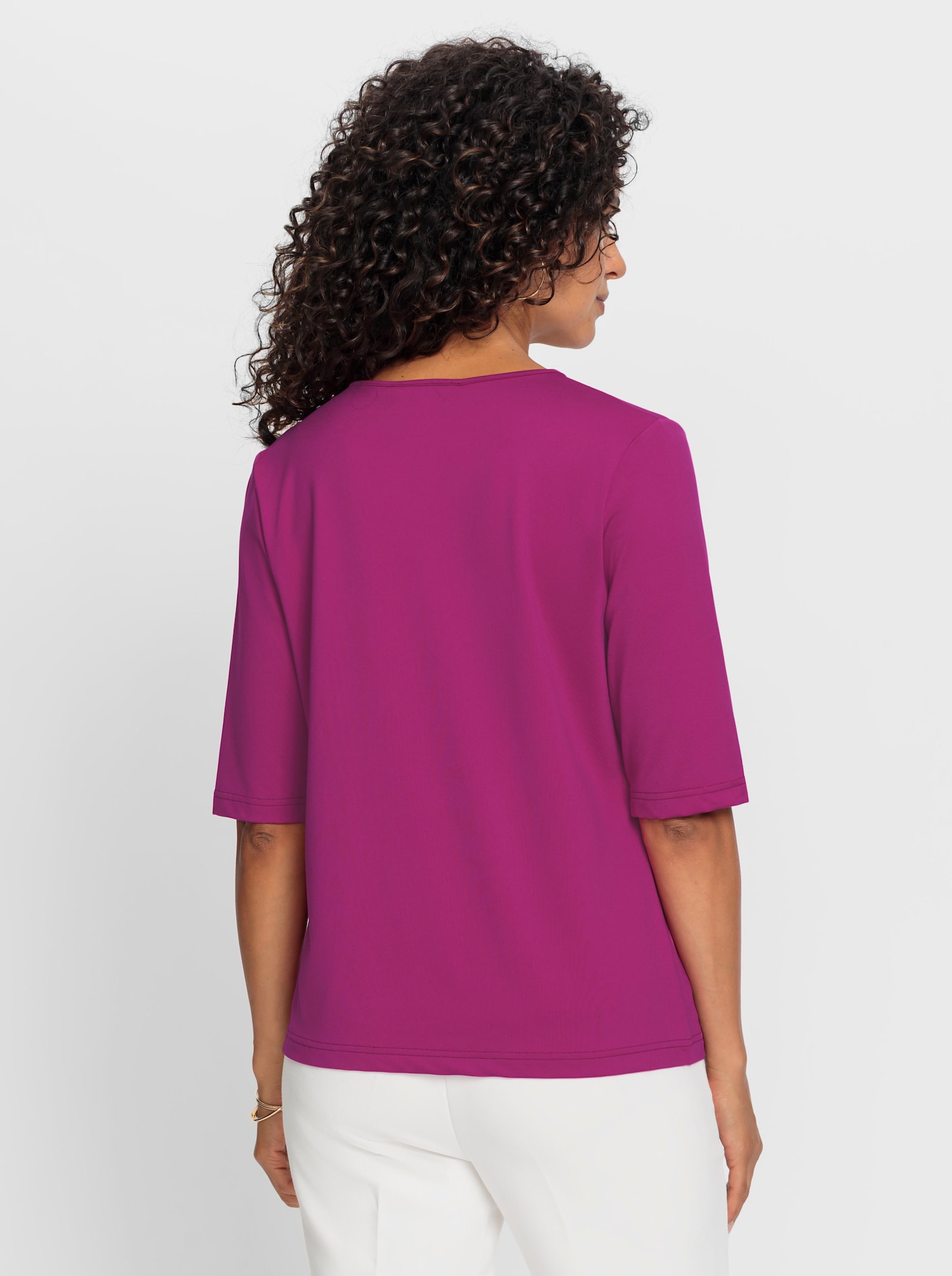 Shirt met V-hals, onderhoudsarm - magenta
