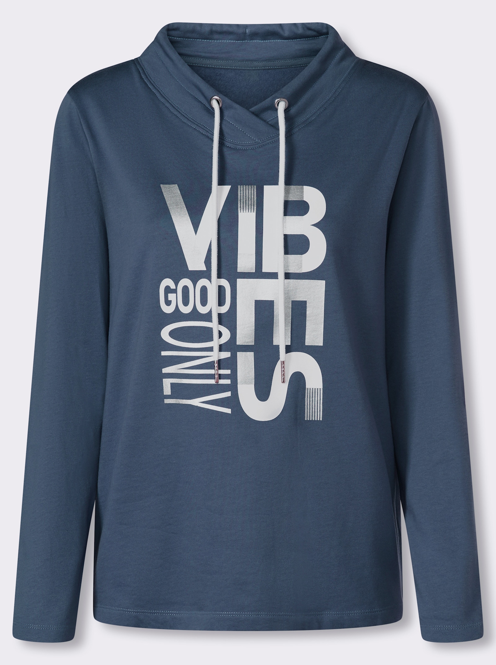 Sweatshirt mit überlappendem Ausschnitt - rauchblau