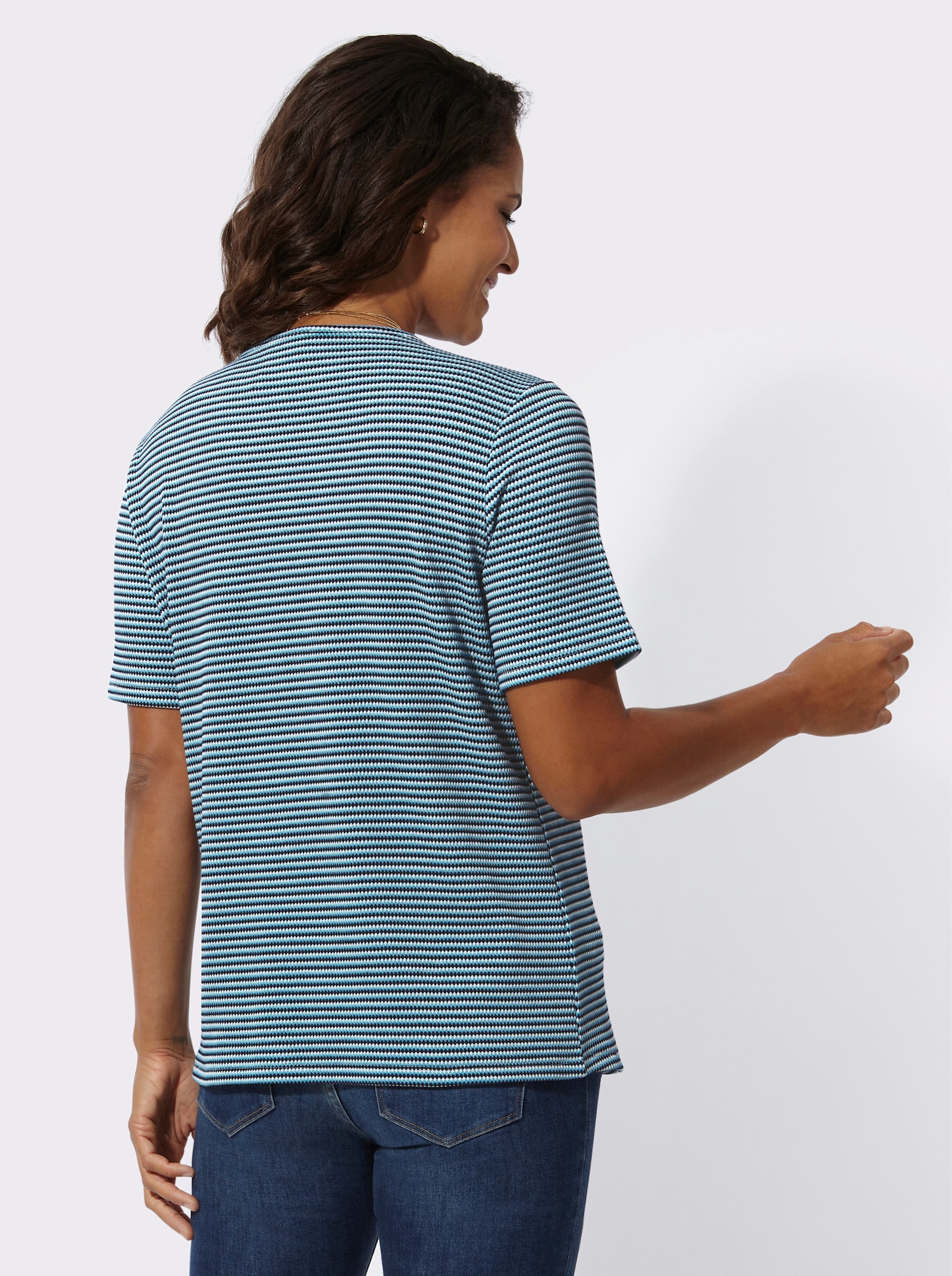 Shirt met korte mouwen in jacquarddessin - marine/wit gedessineerd