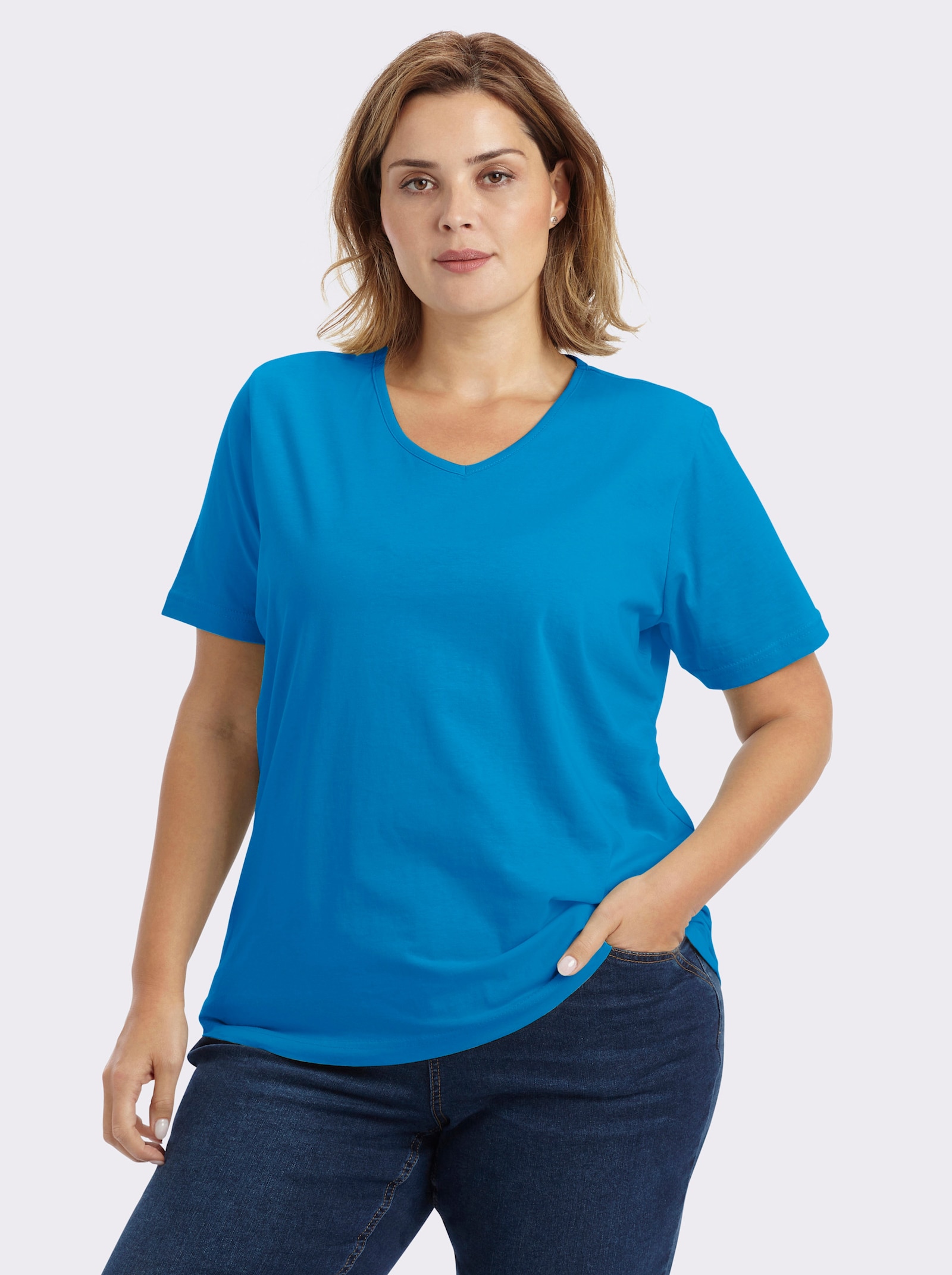 Kurzarmshirt mit V-Ausschnitt - türkis