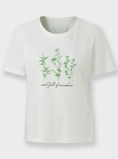 Kurzarmshirt mit floralem Motiv - ecru-apfel-bedruckt
