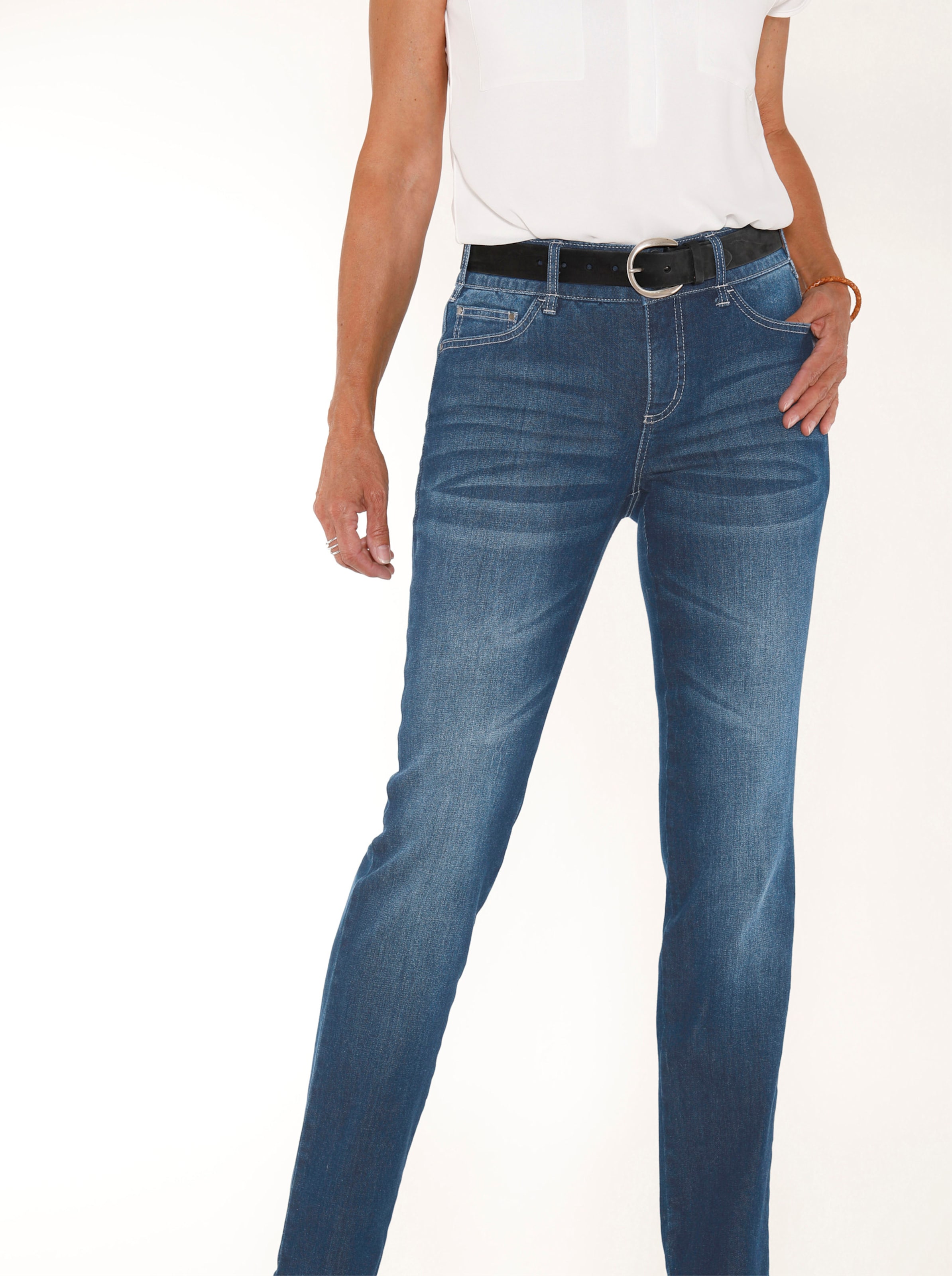 Witt Damen Jeans mit Nieten an den Taschen, blue-stone-washed