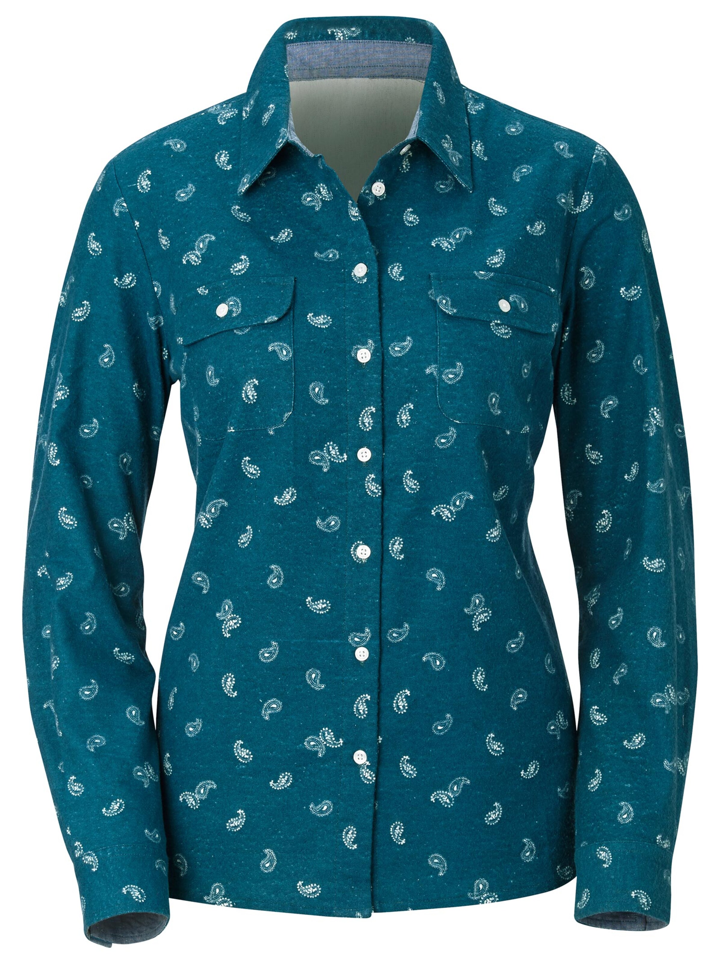 Hemdbluse - petrol-weiß-gemustert