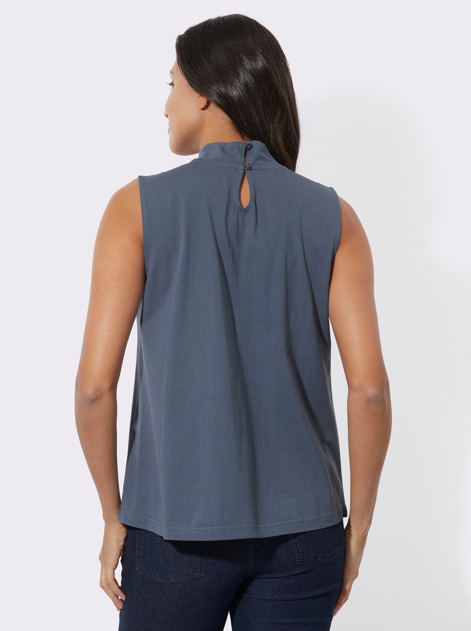 Shirttop mit Spitzen-Einsatz - rauchblau