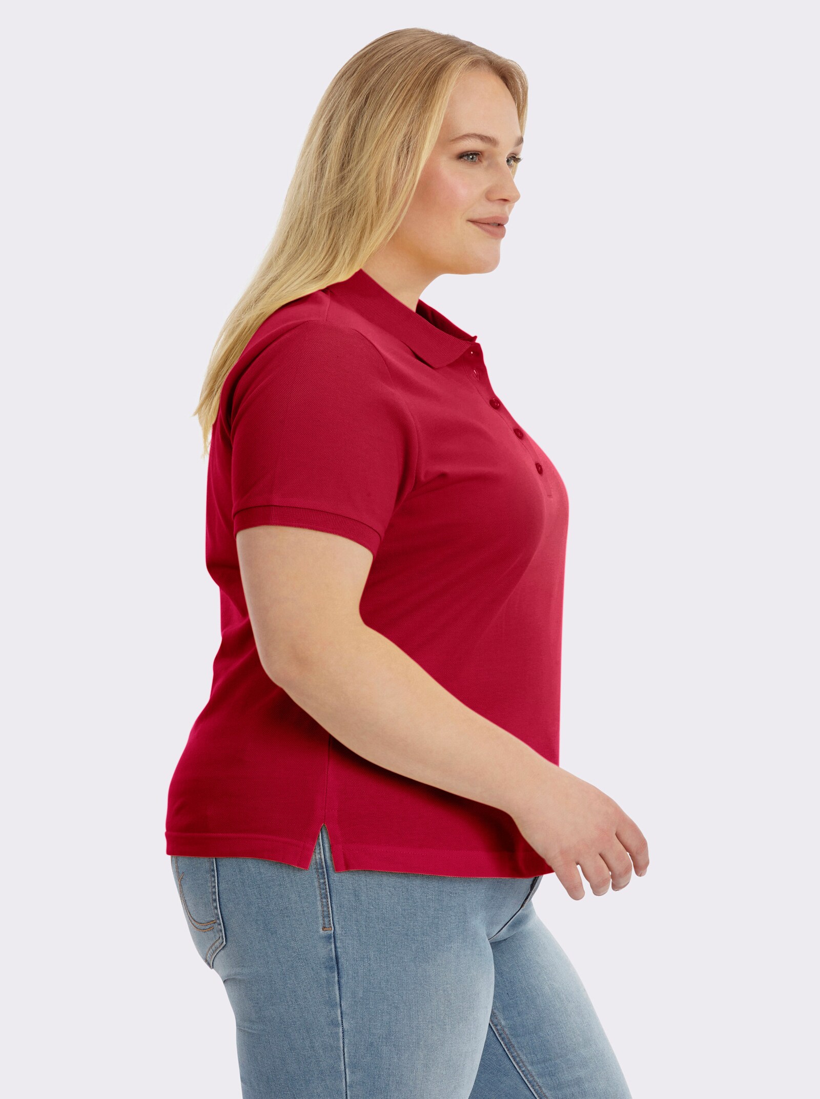 Poloshirt mit Seitenschlitzen - kirschrot
