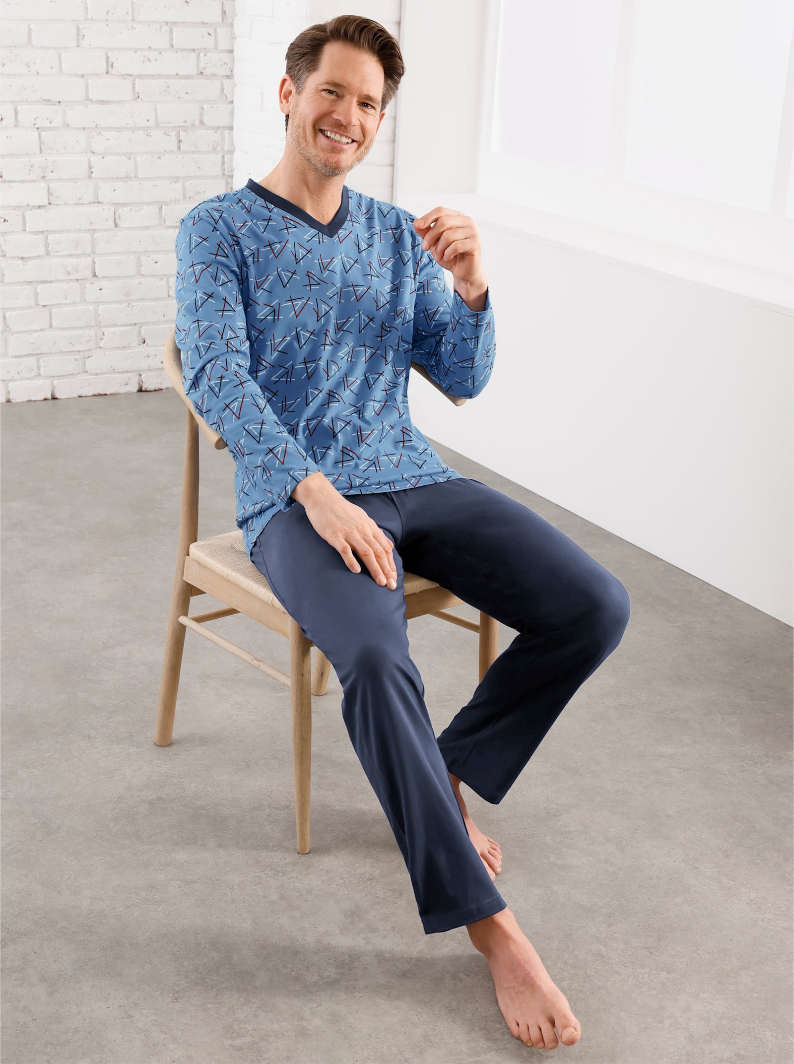 wäschepur men Schlafanzug - mittelblau-marine-bedruckt
