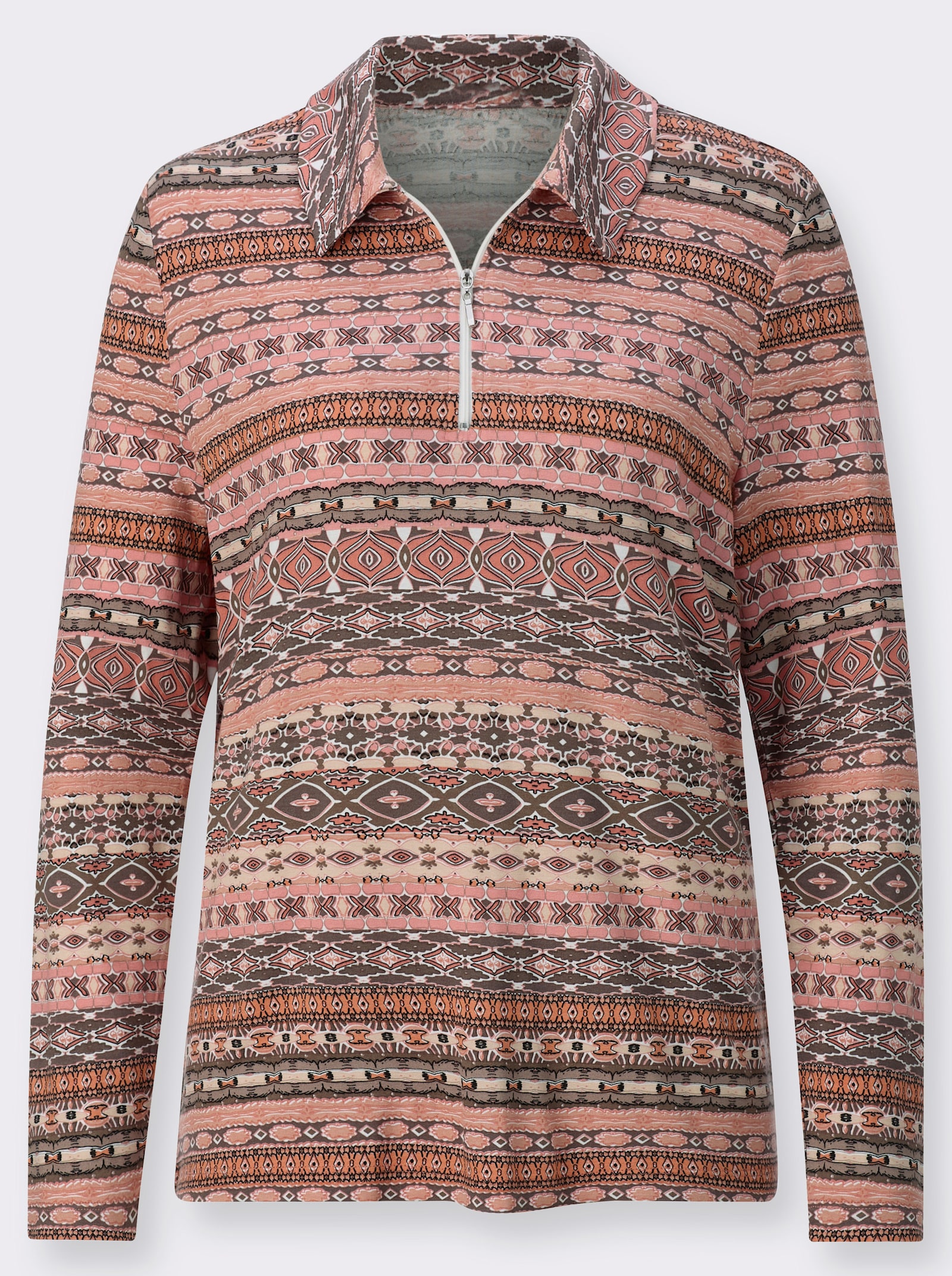 Poloshirt mit kurzem Reißverschluss - papaya-bedruckt