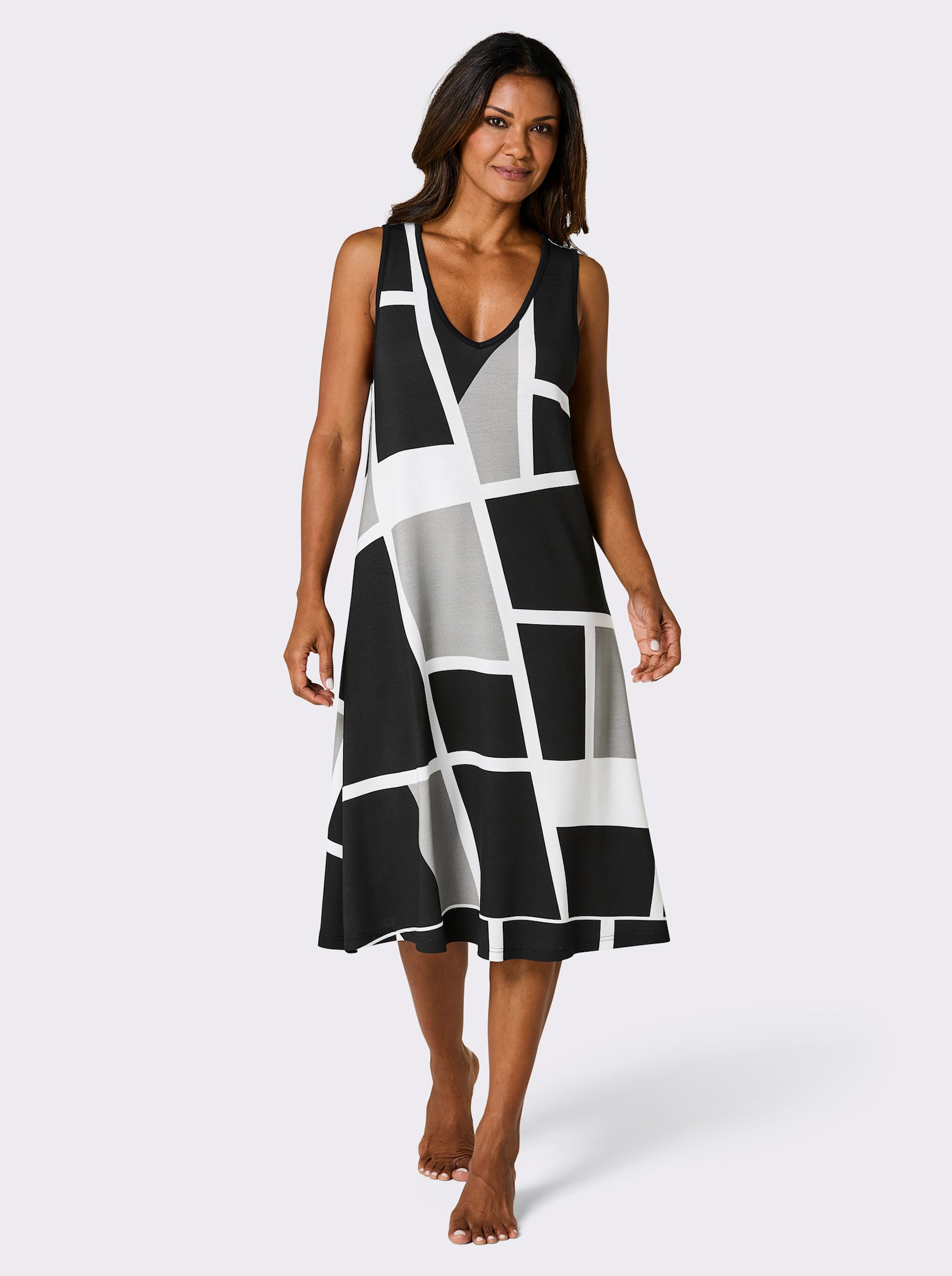 feel good Sommerkleid mit Grafik-Druck - schwarz-weiß