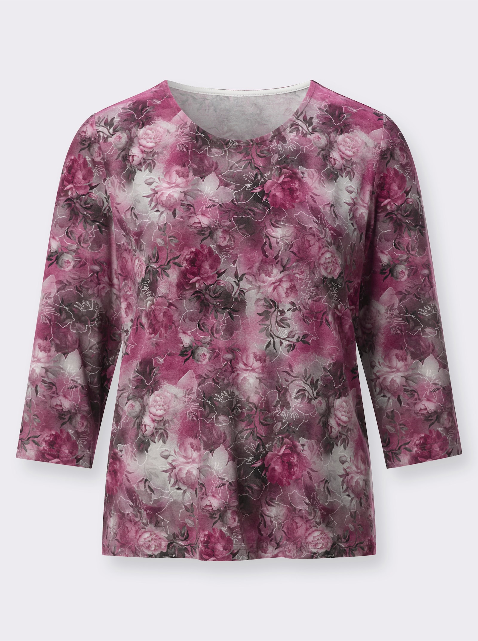Rundhalsshirt im floralen Dessin - malve-hellgrau-bedruckt