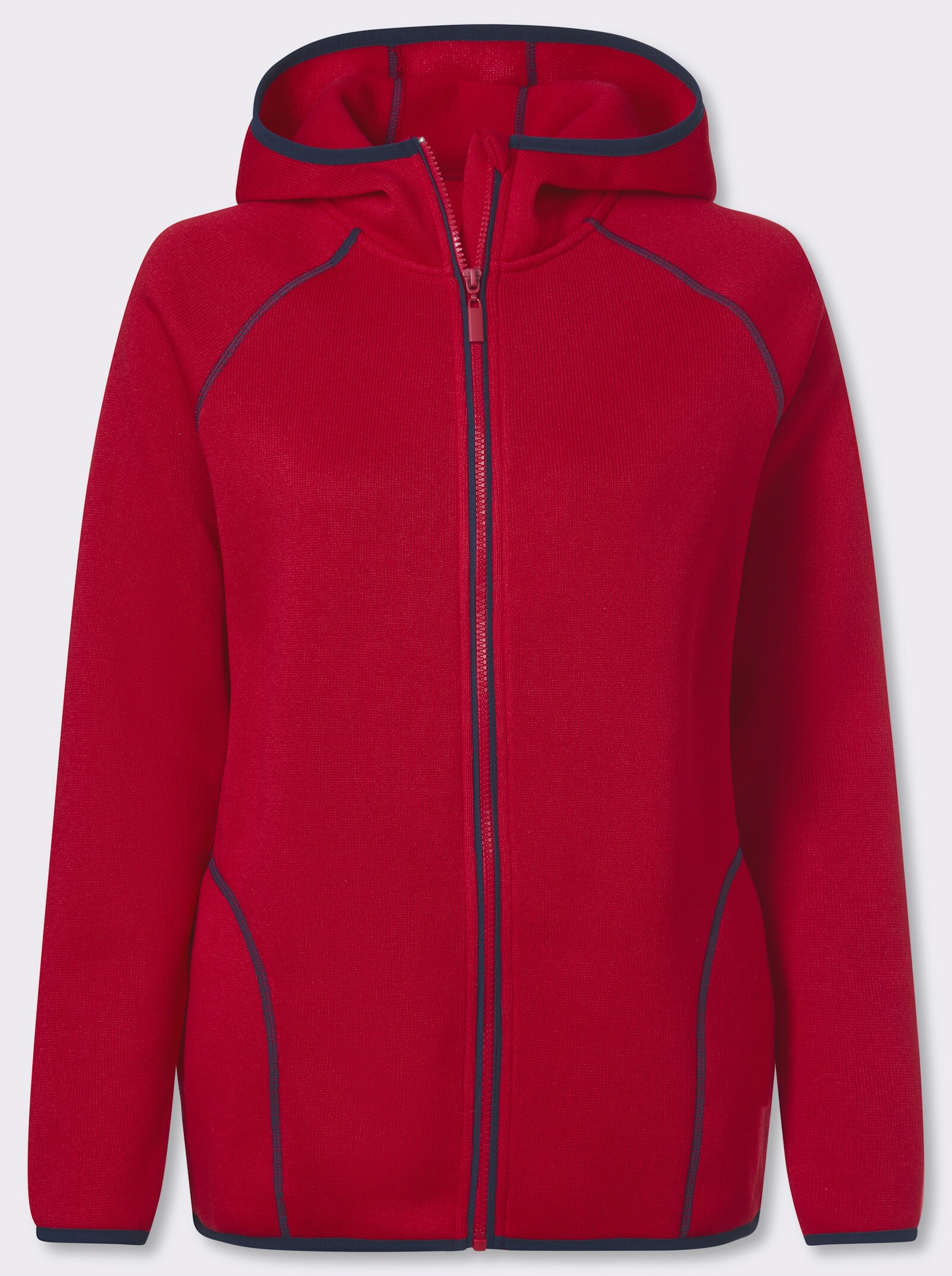 heine Kapuzenfleecejacke mit Kontrastnähten - rot