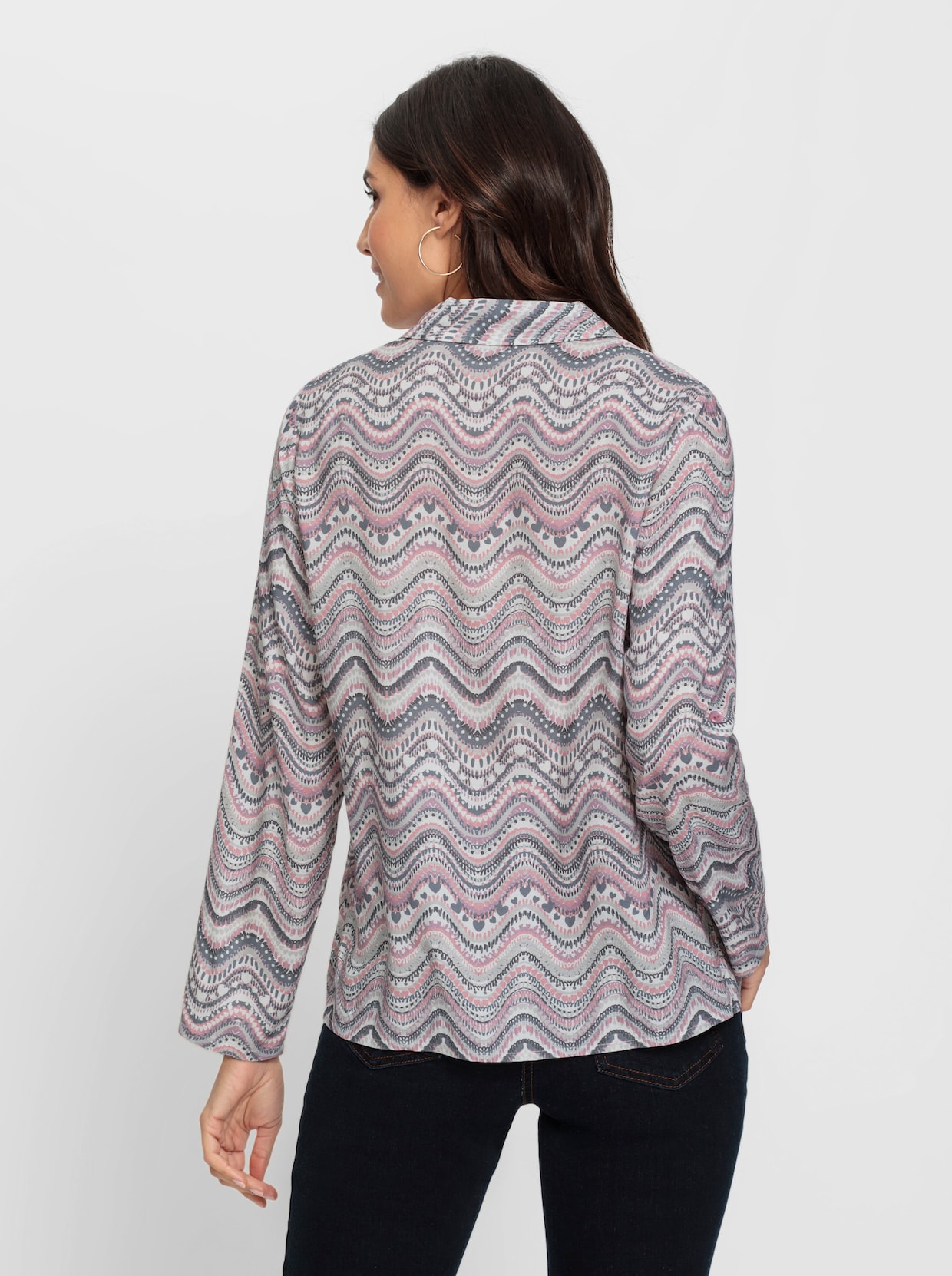 Comfortabele blouse - hortensia/grijs bedrukt