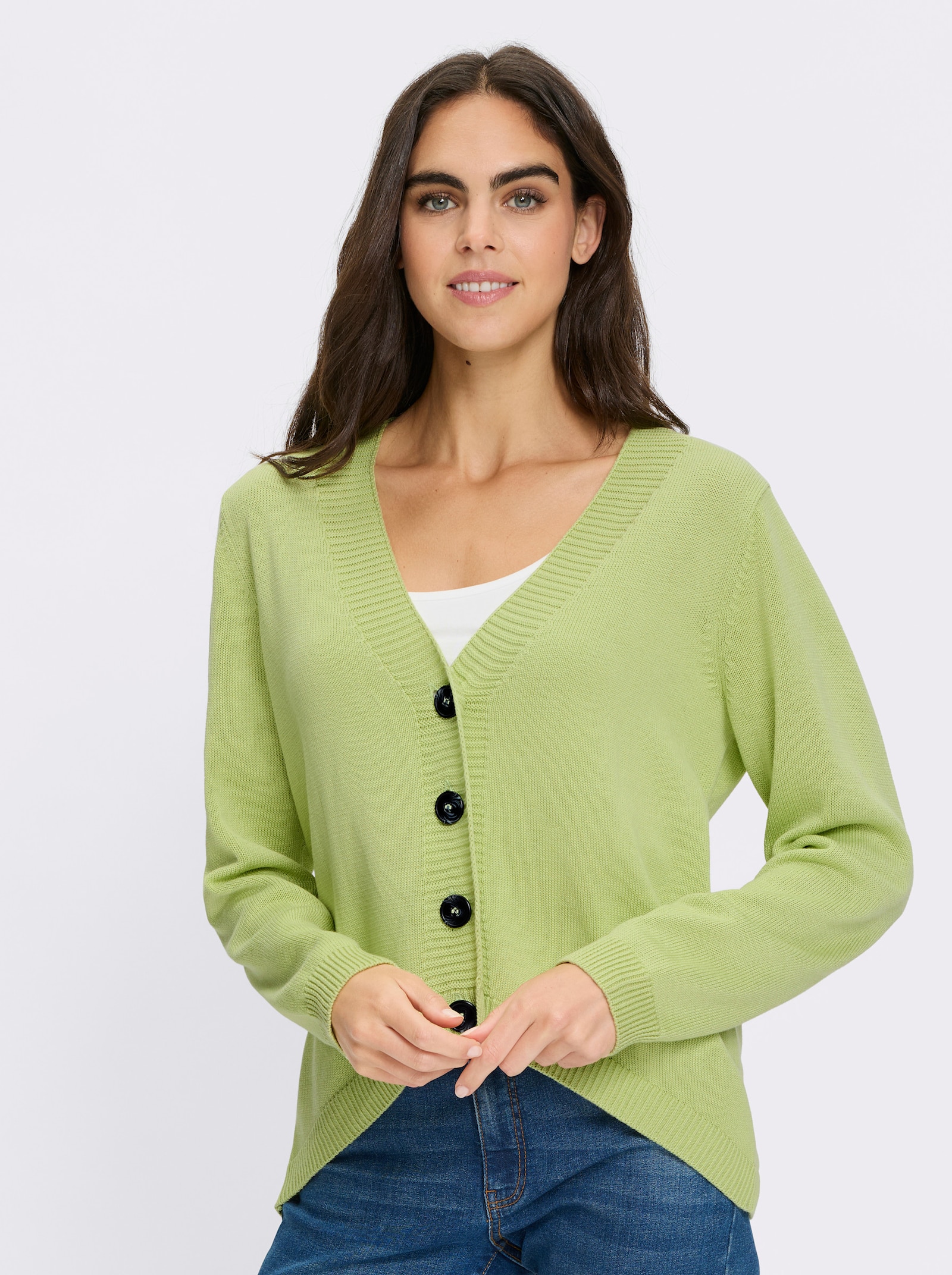 heine Strickjacke hinten länger geschnitten - pistazie