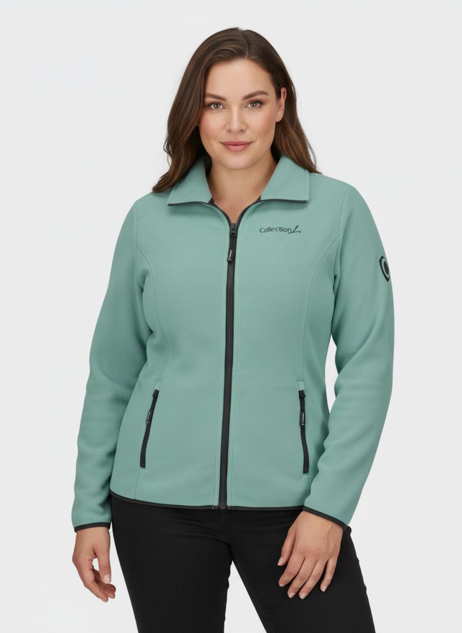 Fleecejacke mit Stickerei - jadegrün