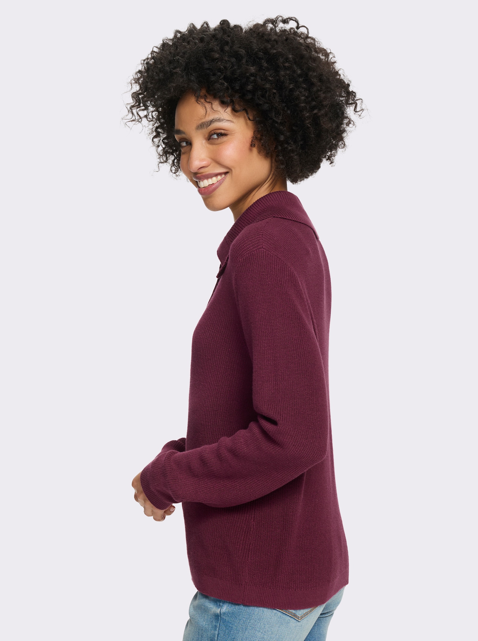 heine Langarm-Pullover mit Umlegekragen - bordeaux
