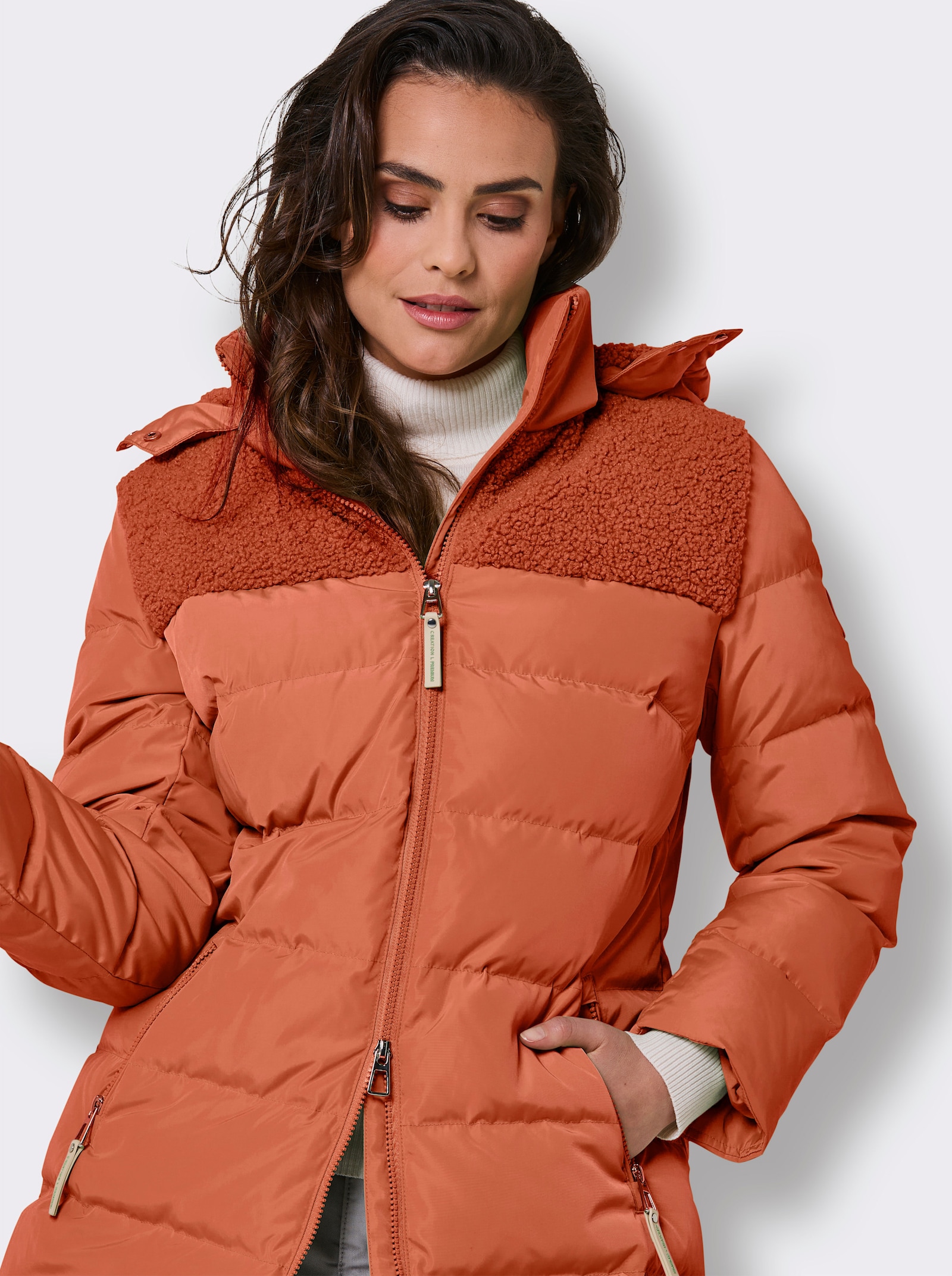 CREATION L PREMIUM Daunenjacke mit Teddyfleece - rostrot