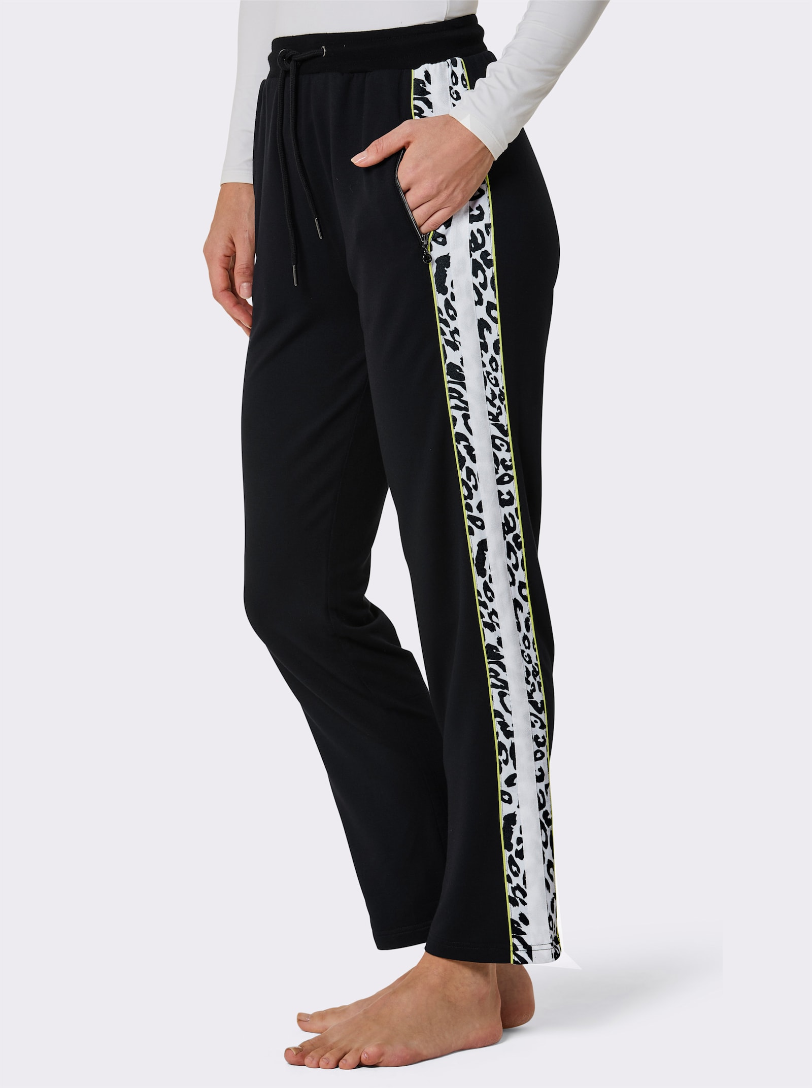 CREATION L PREMIUM Dehnbund-Hose mit Galonstreifen - schwarz-weiß