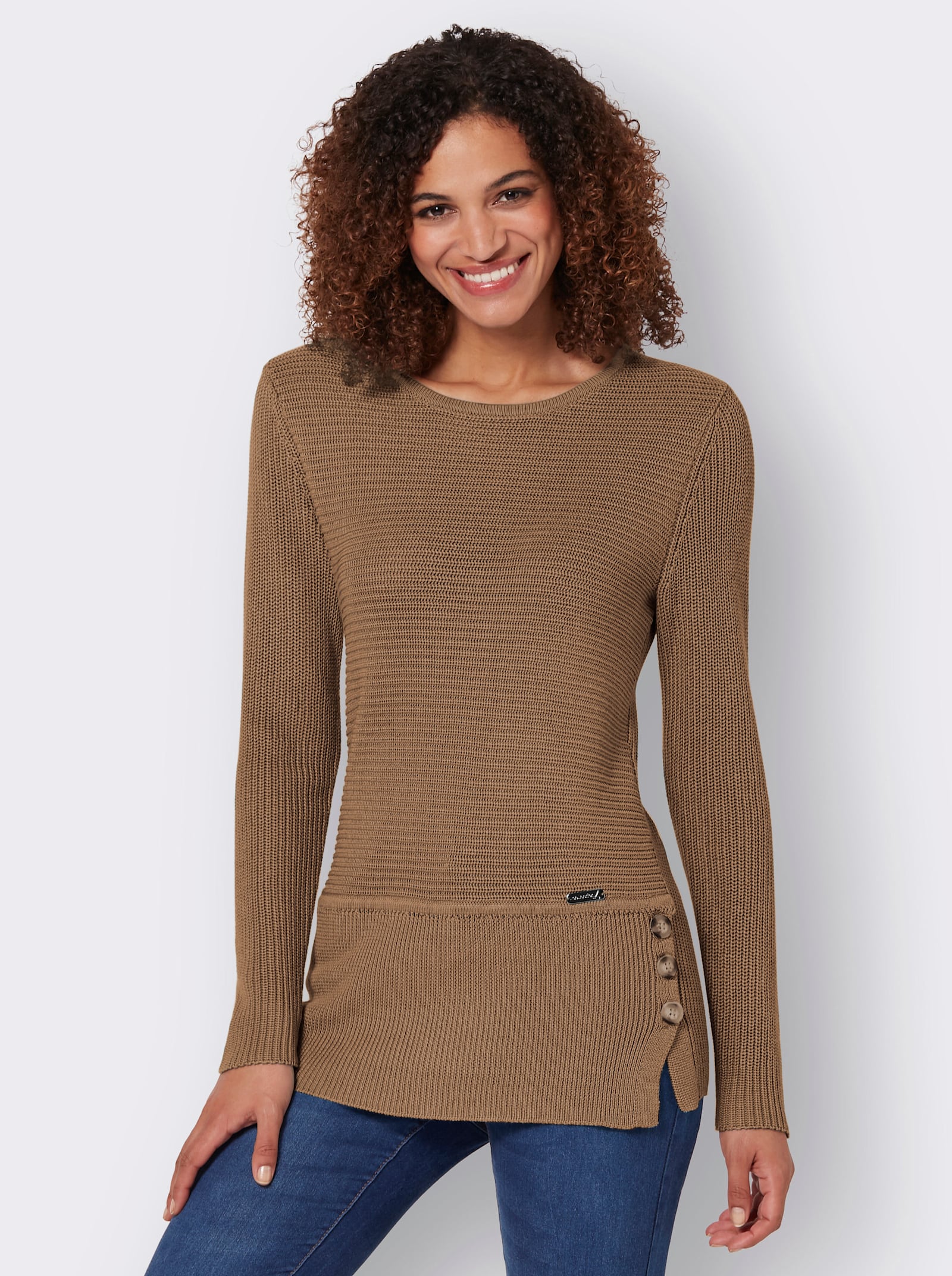 Pullover met ronde hals van onderhoudsarm materiaal - camel