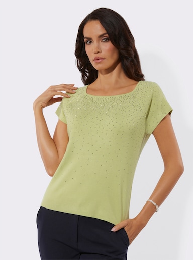 Kurzarmpullover mit Schmucksteinchen - pistazie