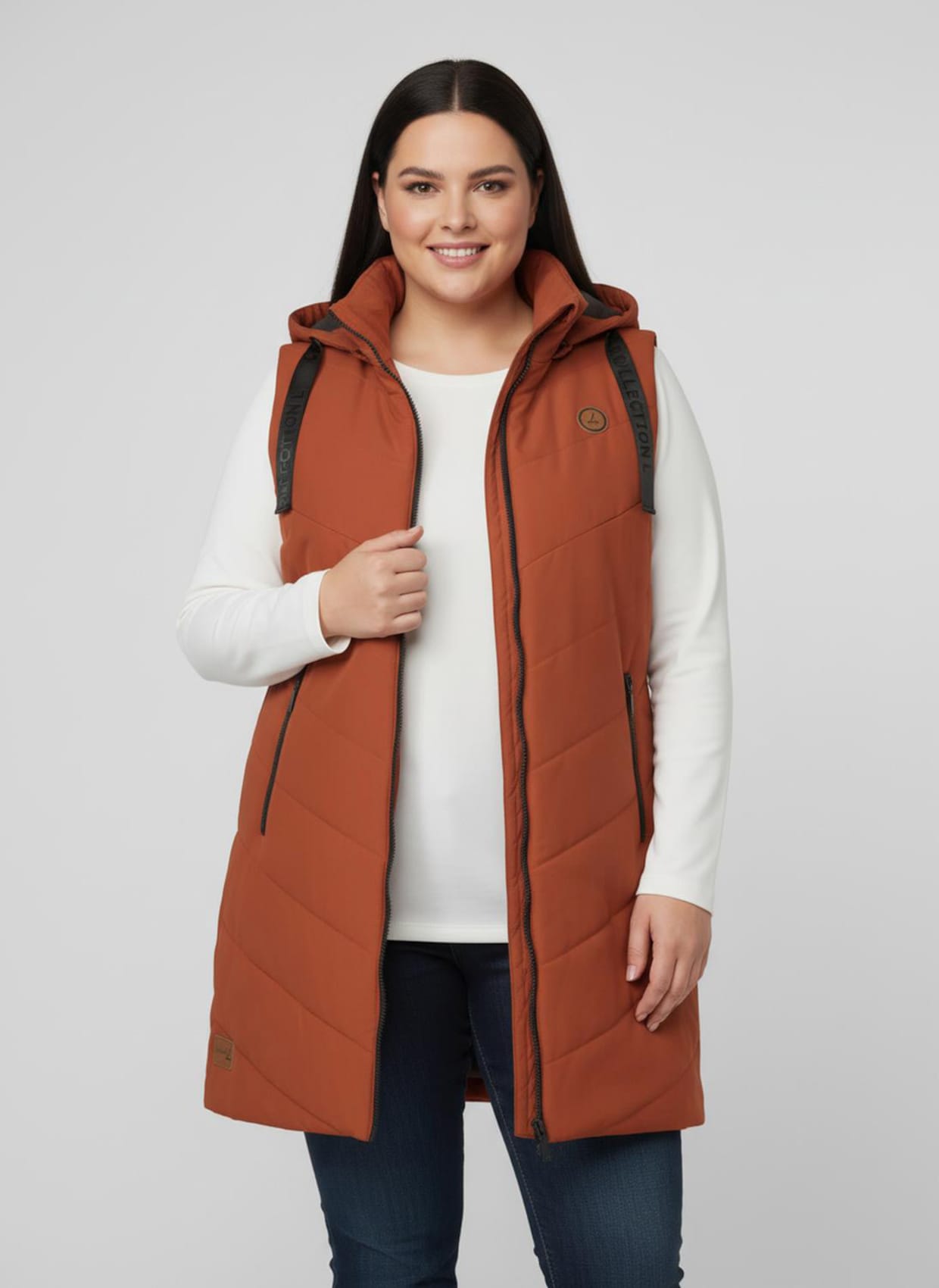 Longweste mit V-Steppung - rostrot