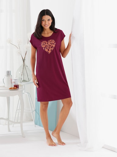 wäschepur Sleepshirts mit platziertem Druckmuster - bordeaux-bedruckt + papaya-bedruckt