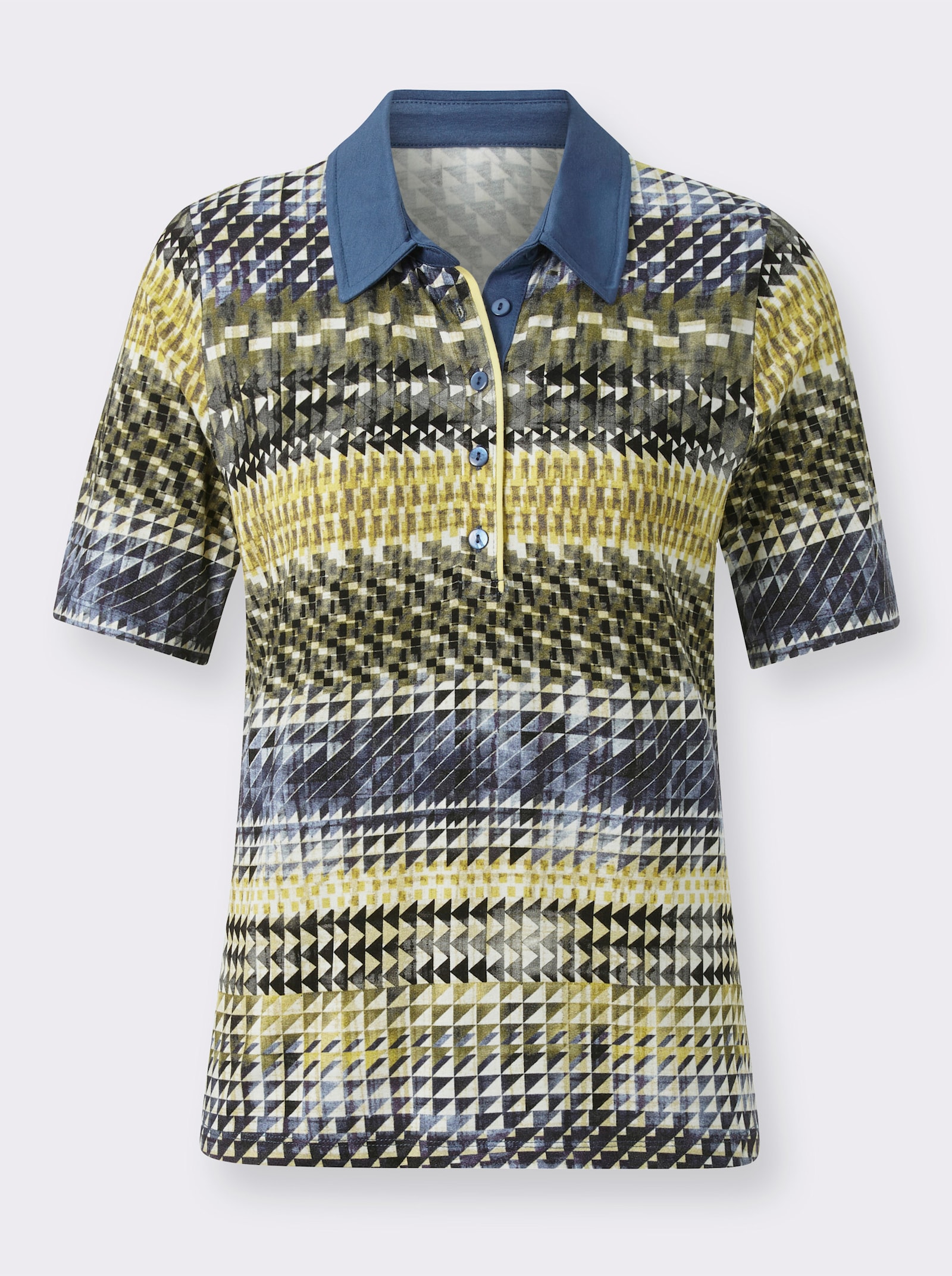 Poloshirt van viscose-stretch, bedrukt - jeansblauw/pistache bedrukt