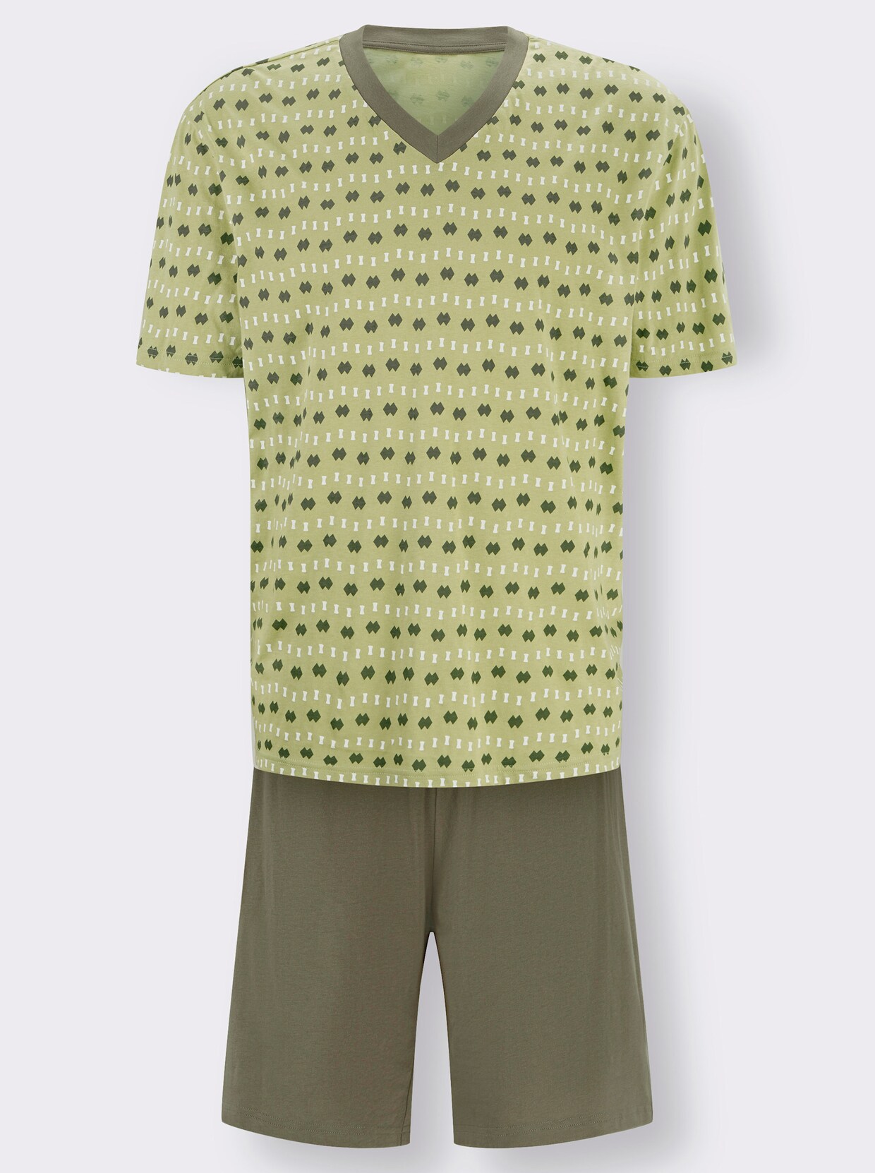 Krátké pyžamo - světlezelená-khaki-potisk