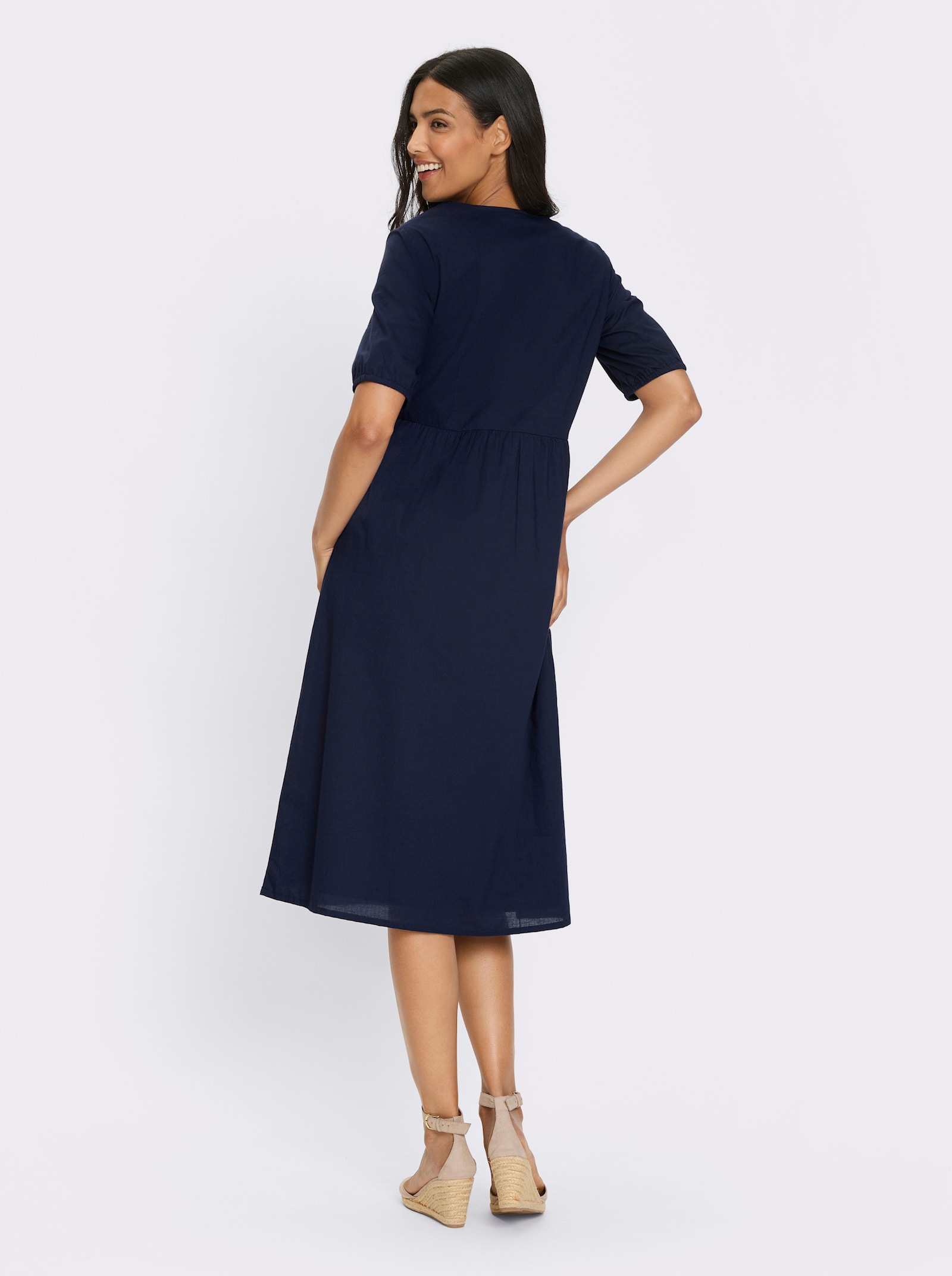 Katoenen jurk met doorknoopsluiting - donkerblauw