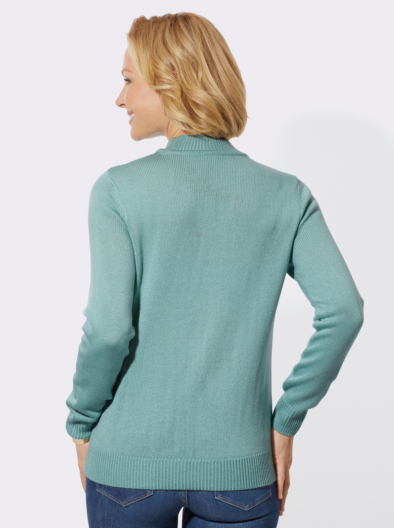 Pullover met opstaande kraag en elastische ribboorden - kalkmint