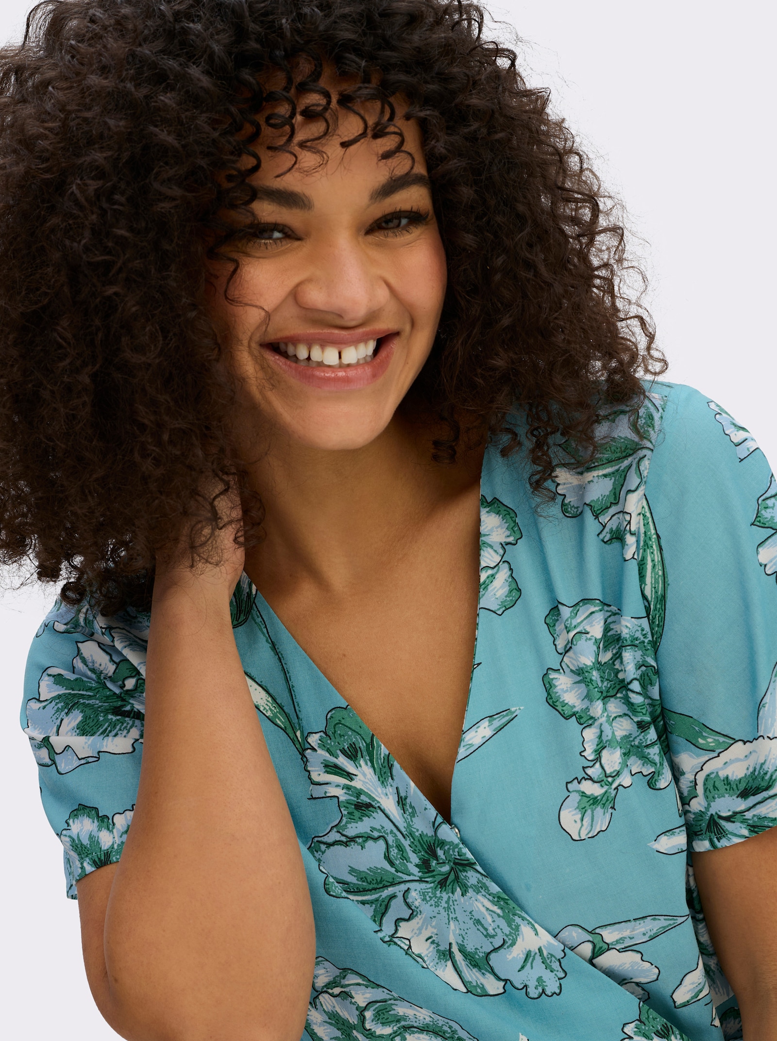 sheego by Joe Browns Wickelkleid mit Volant am Saum - aquamarin-smaragd-gemustert