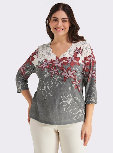 Print-Shirt mit gebogten Kanten - rot-schwarz-bedruckt