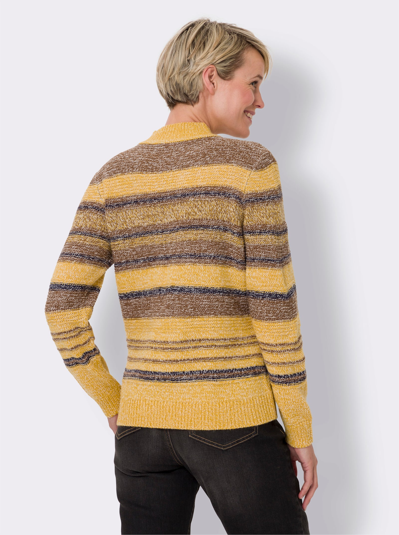 Stehkragenpullover aus weichem Melangegarn - ocker-braun-meliert