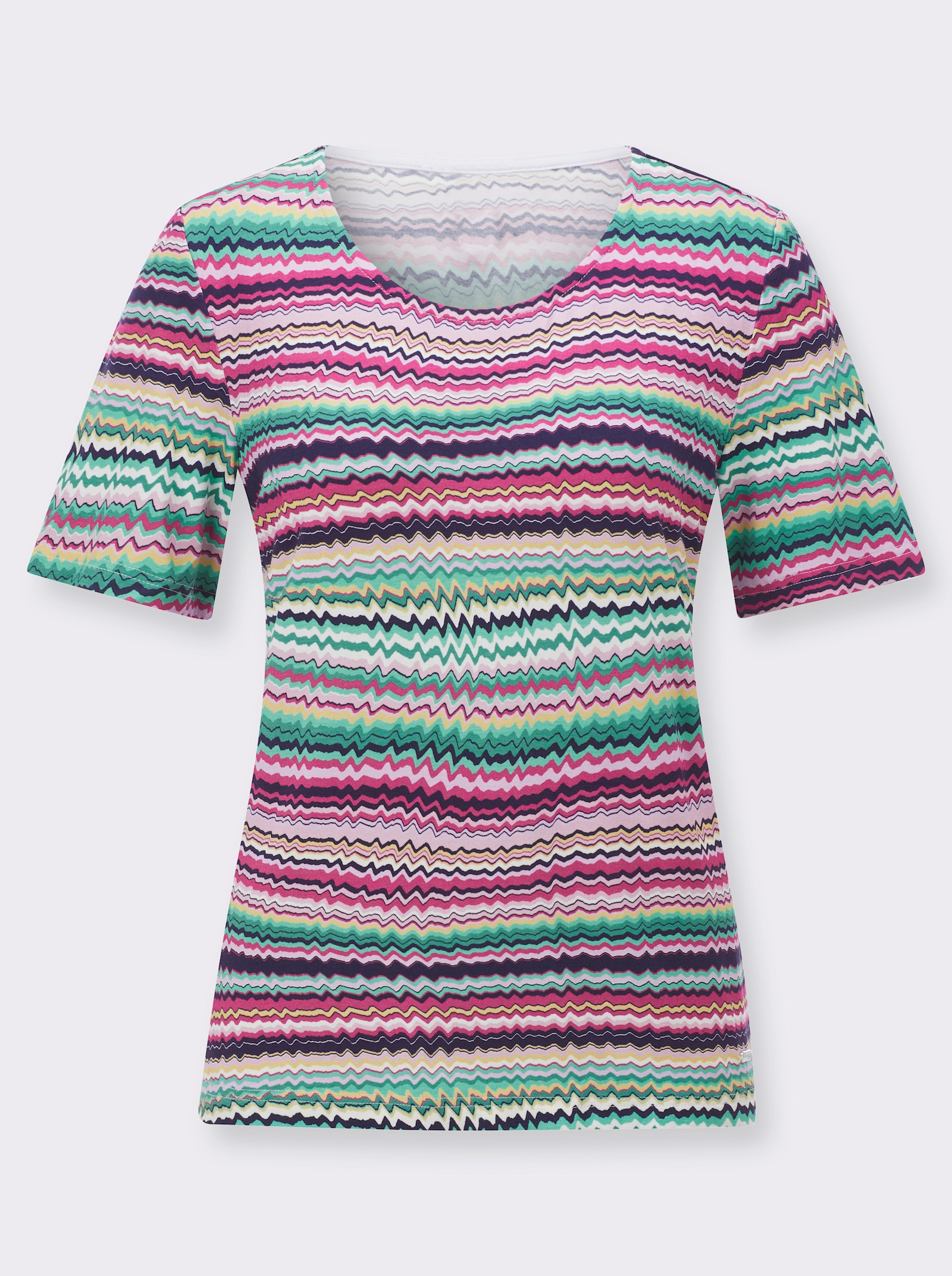 Kurzarmshirt mit abstraktem Ringel-Muster - fuchsia-blaugrün-bedruckt