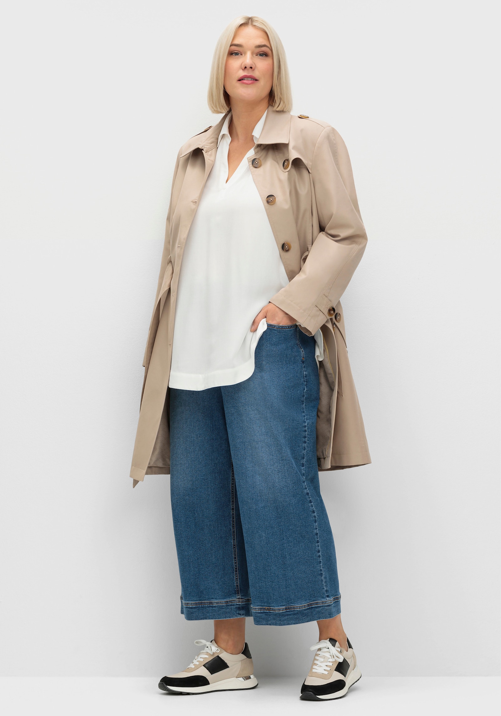 sheego Tunika mit Hemdkragen und V-Ausschnitt - ecru