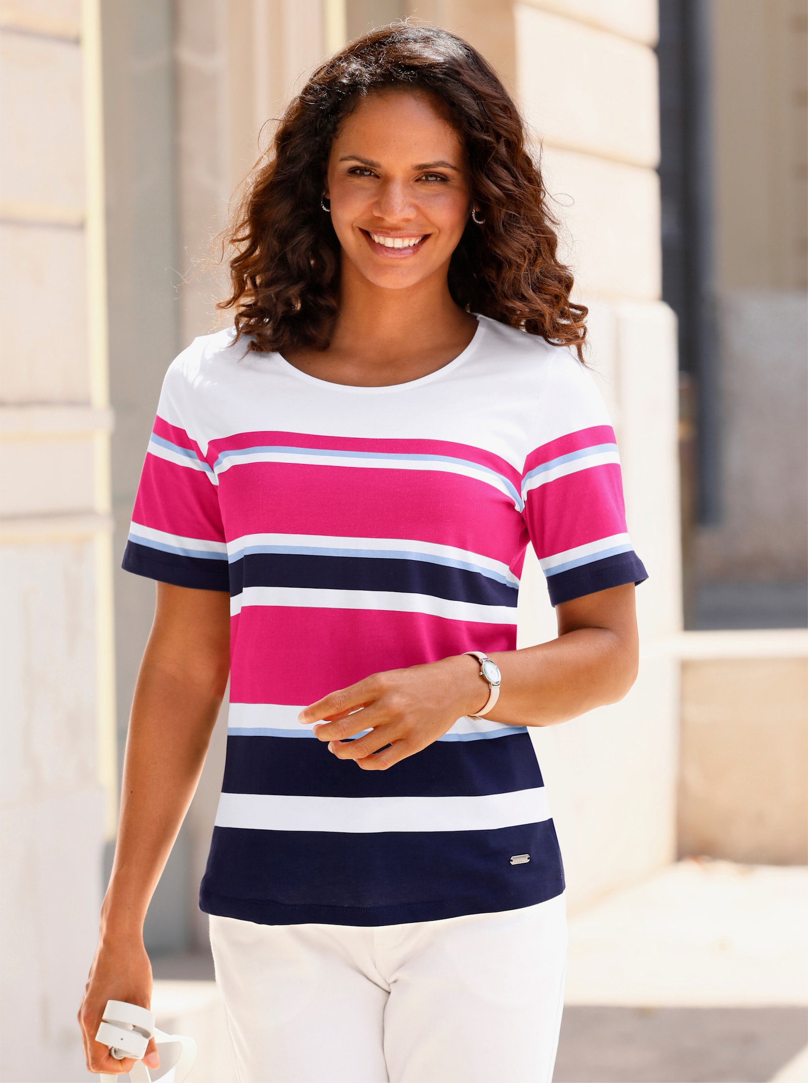 Ringelshirt aus reiner Baumwolle - marine-fuchsia-geringelt