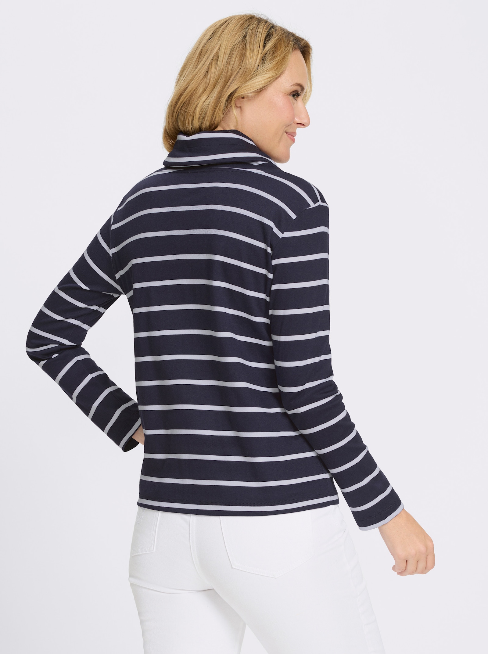 Sweatshirt mit überlappendem Kragen - marine-ecru-geringelt